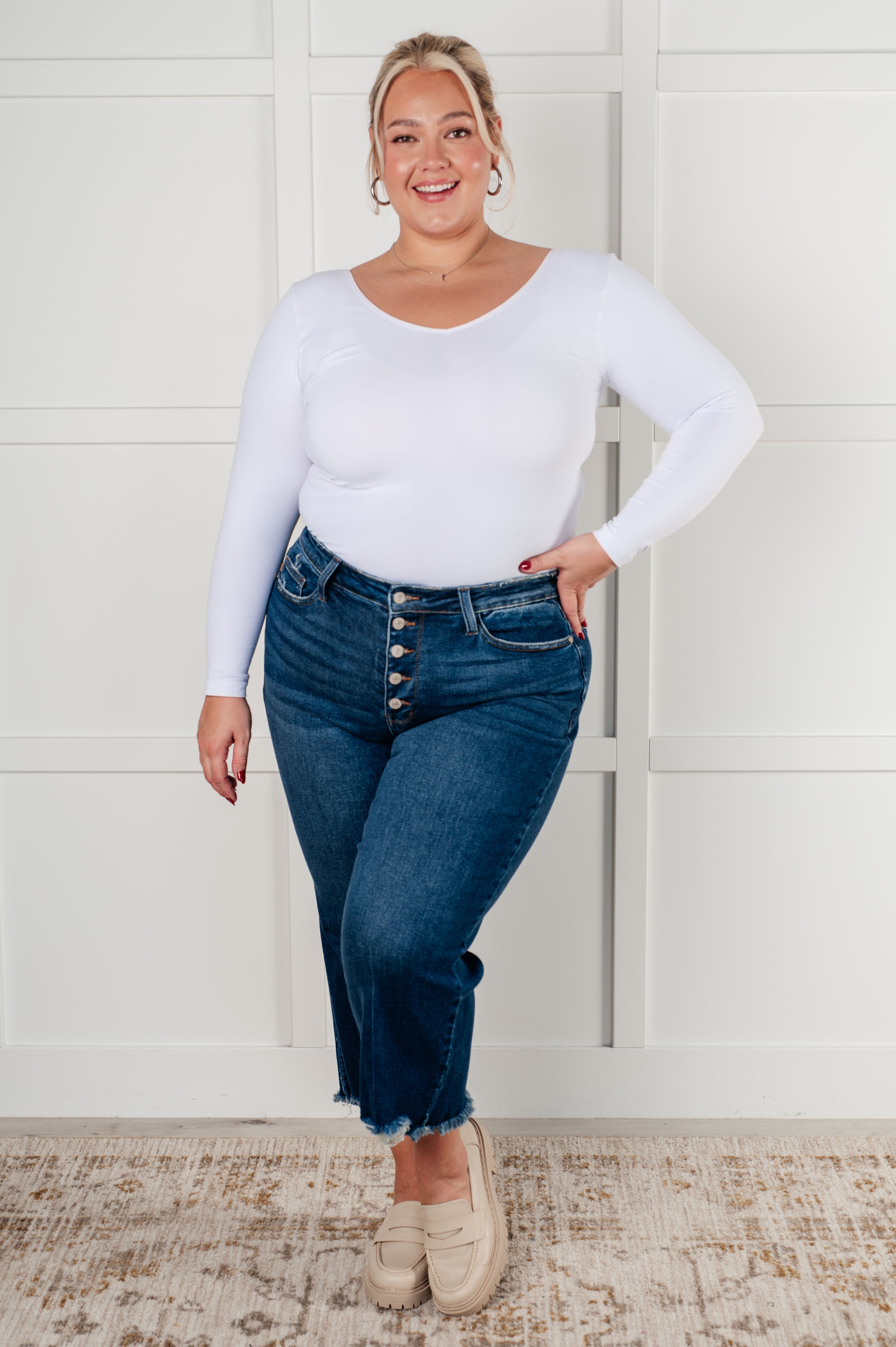 Janice High Rise Button Fly Wide Leg Crop Jeans - Charming Charlie