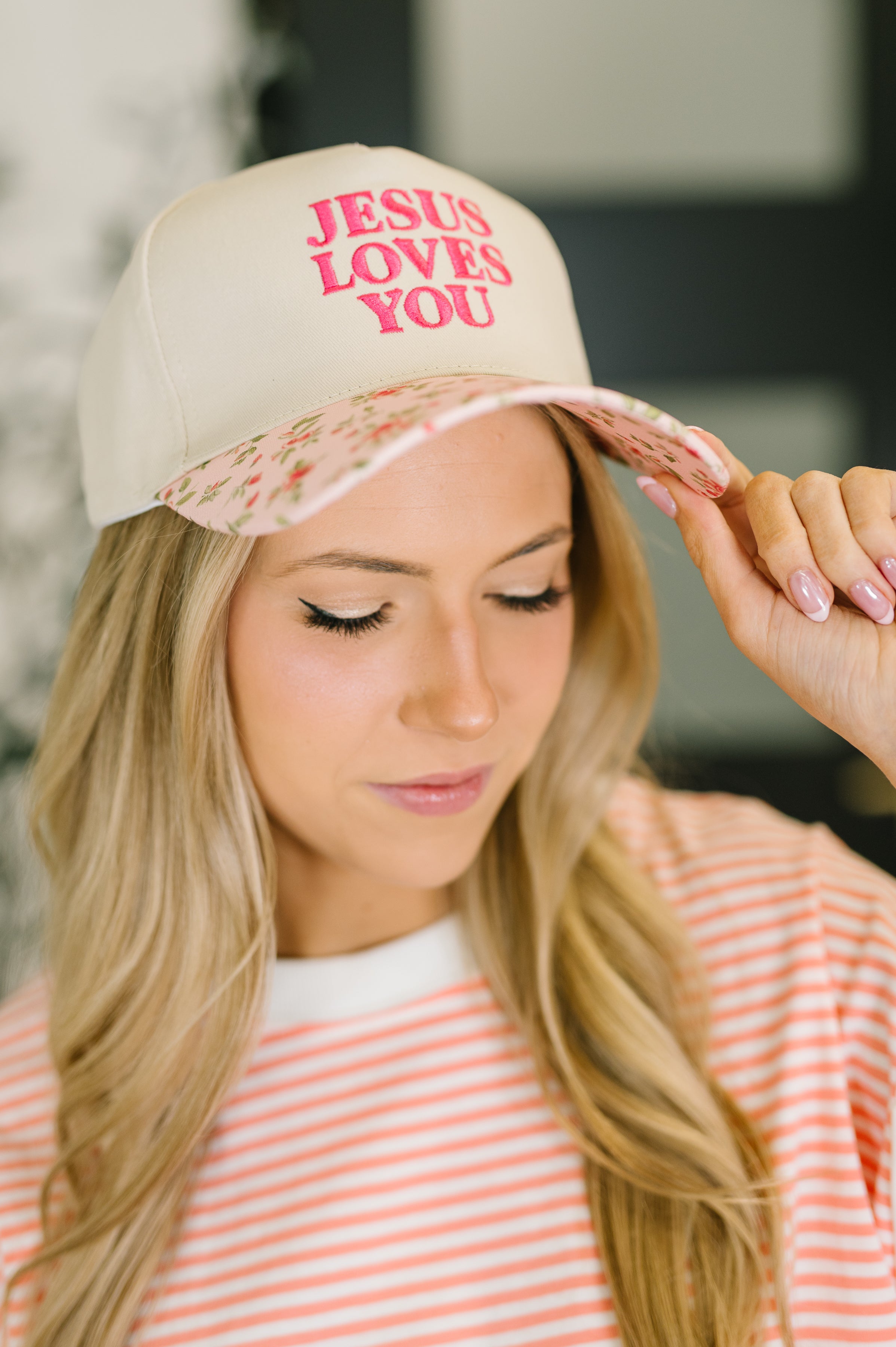 Jesus Loves You Canvas Floral Hat - Charming Charlie