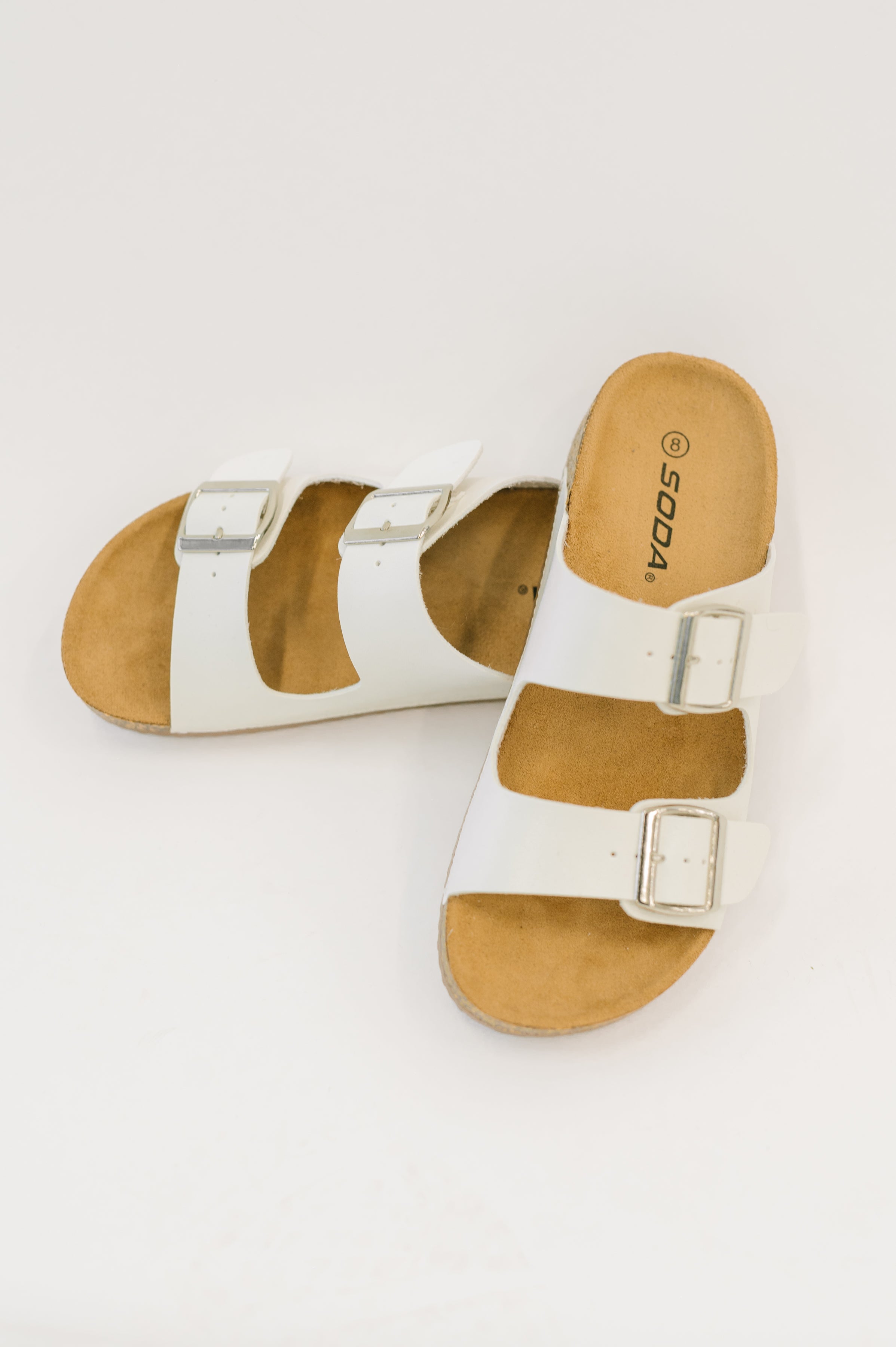 Jete Double Buckle Slides in White - Charming Charlie
