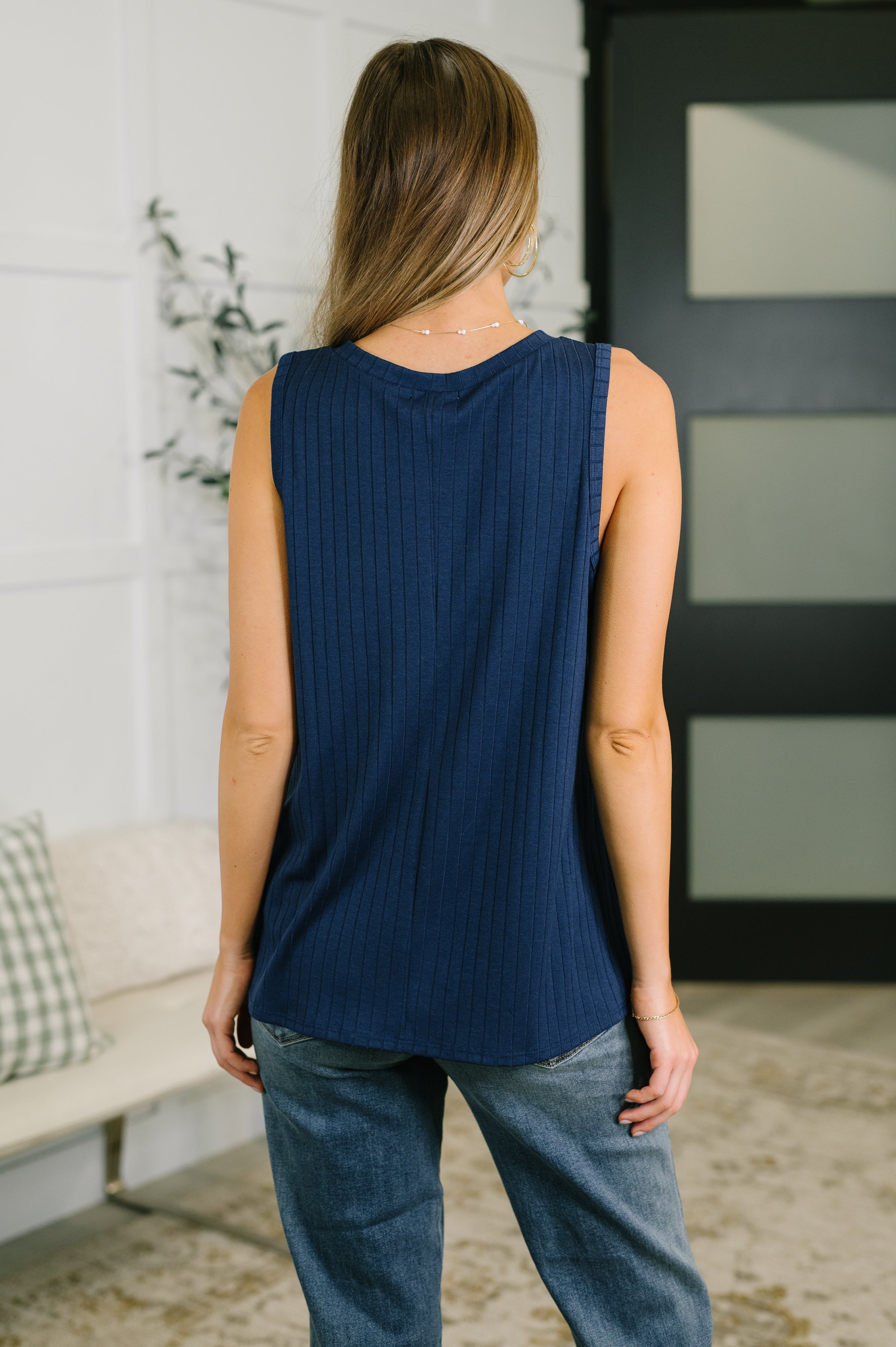 Just Give In Ribbed Knit Tank in Navy - Charming Charlie