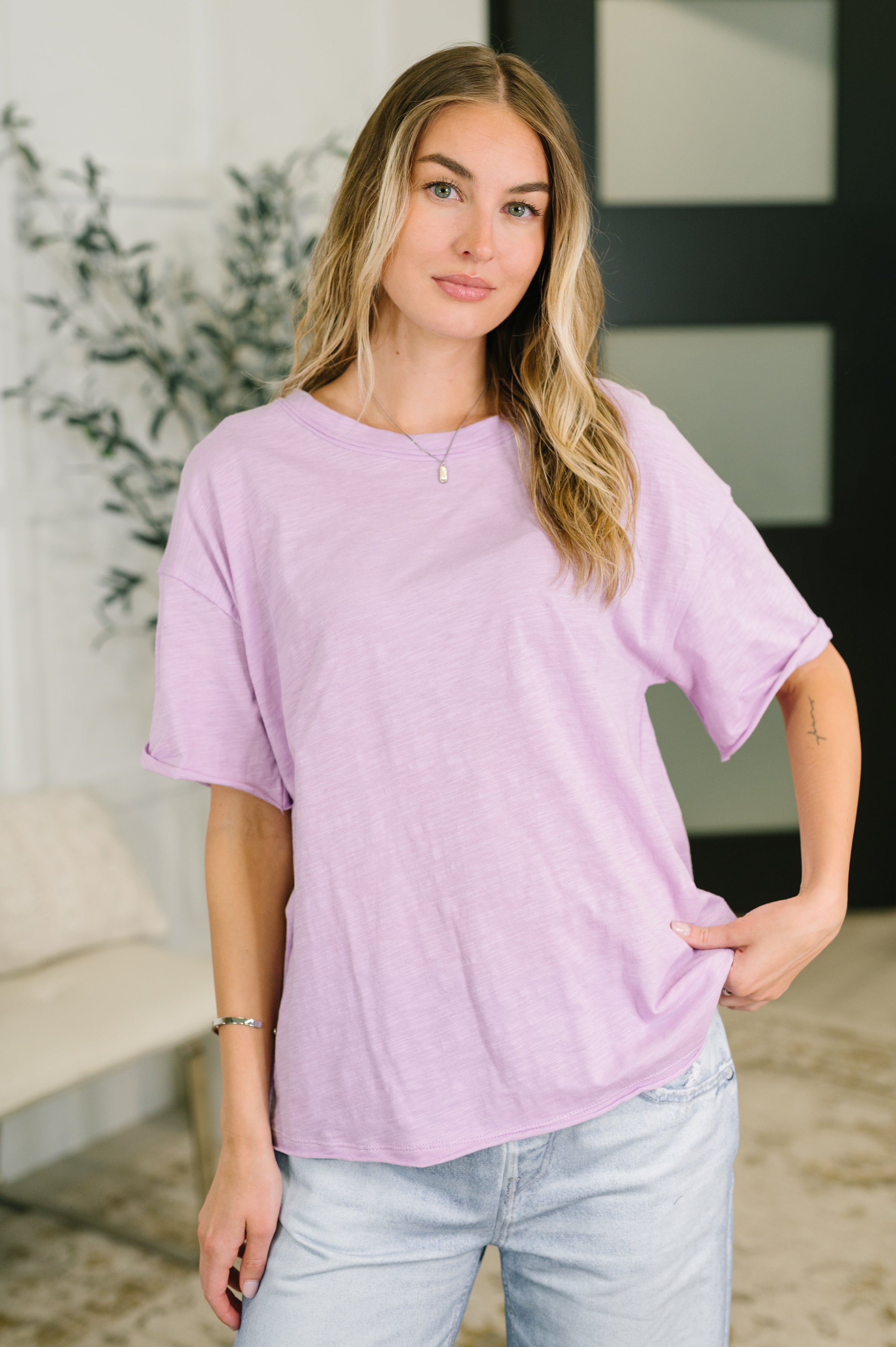 Just Like That Relaxed Heather Tee in Lilac - Charming Charlie