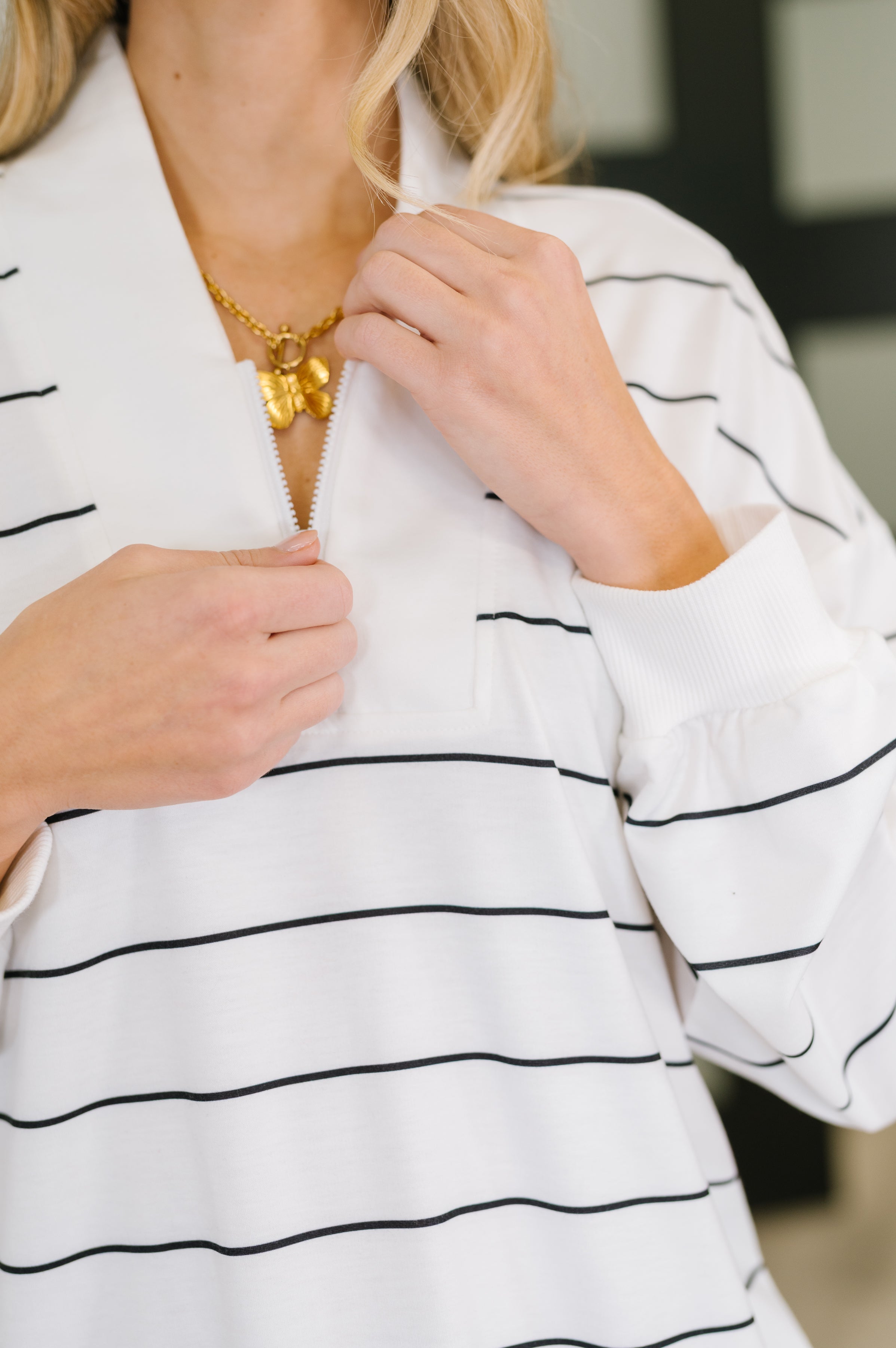Just My Stripe Zipper Top - Charming Charlie