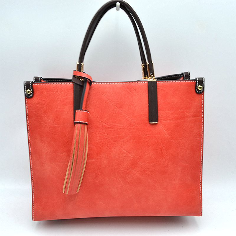 Large Shoulder Vegan Leather Tassel Handbag For Women - Tote Bag