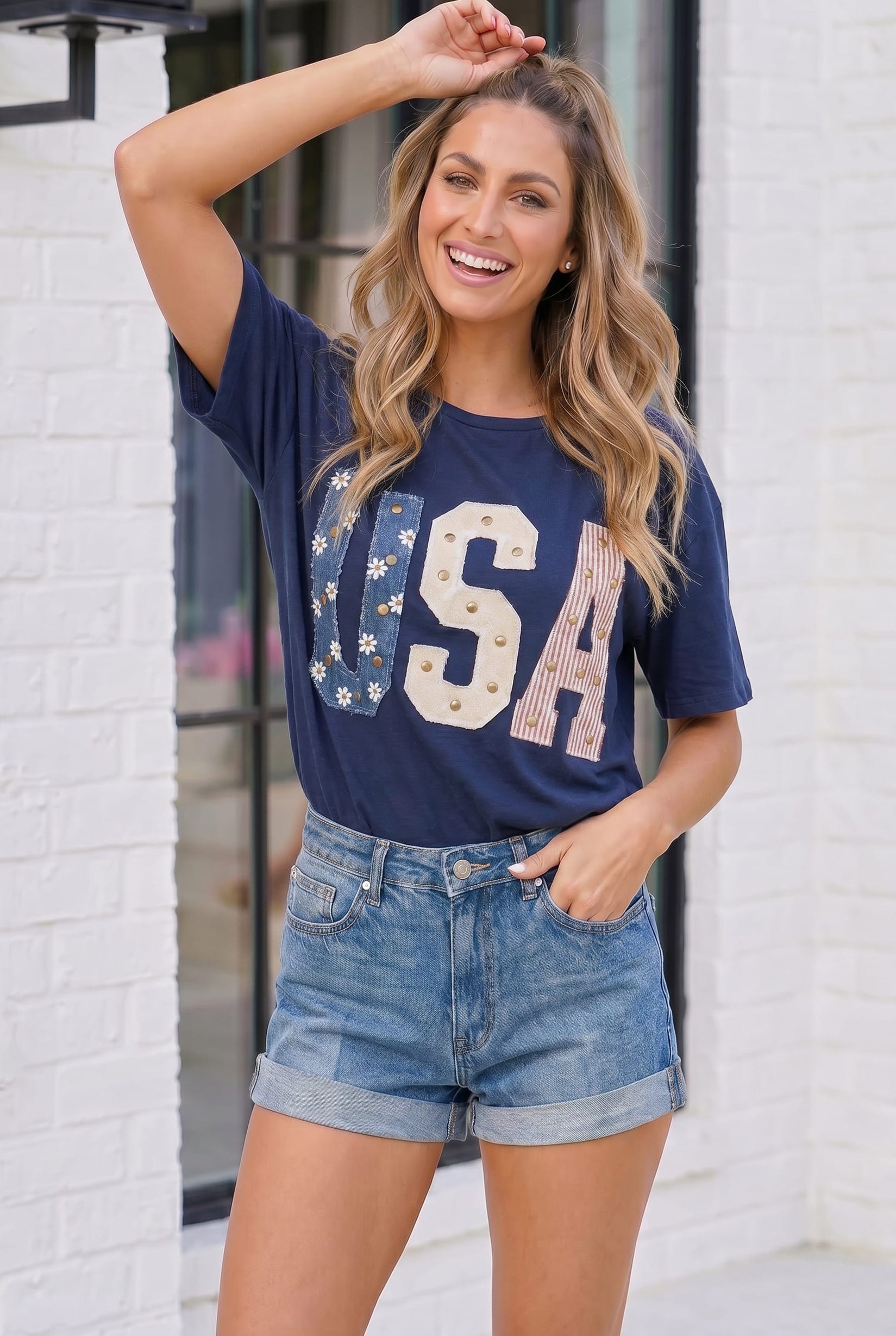 Stars Stripes and Daisy Vibes USA Graphic Tee - Charming Charlie