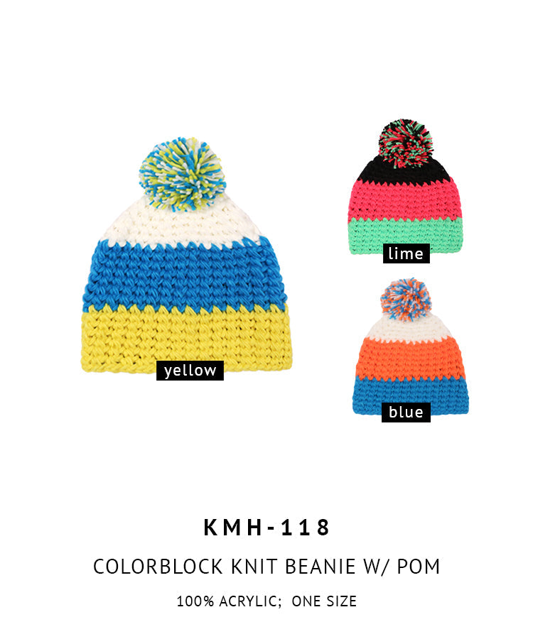 Colorblock Knit Beanie With Pom - Charming Charlie