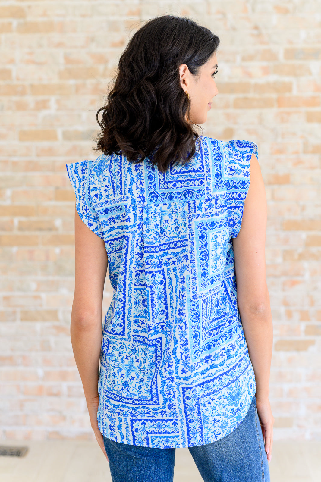 Keep Me Coming V-Neck Top in Ivory Royal - Charming Charlie