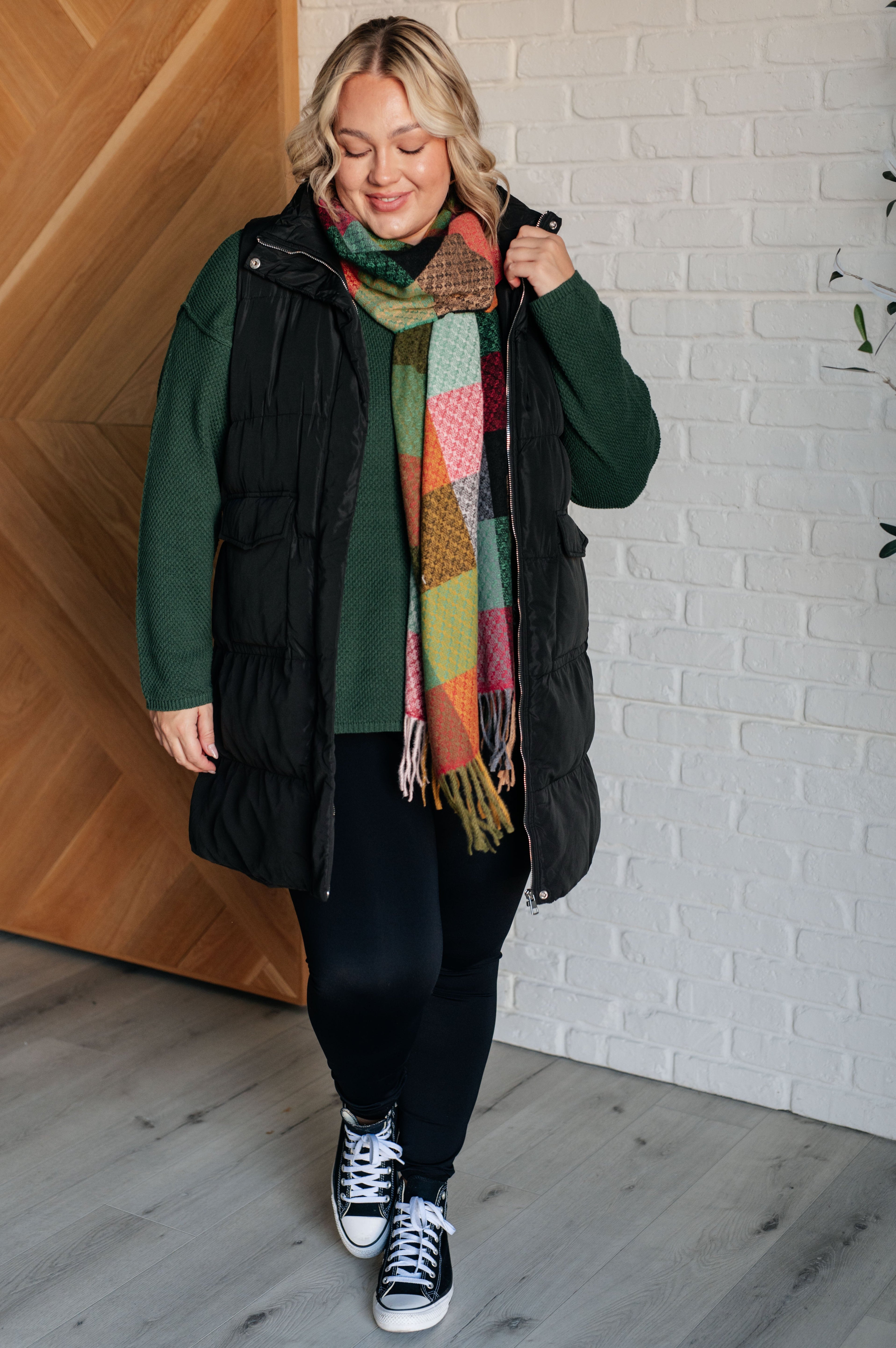 Keep Me Cozy Checkered Fringe Scarf in Berry - Charming Charlie