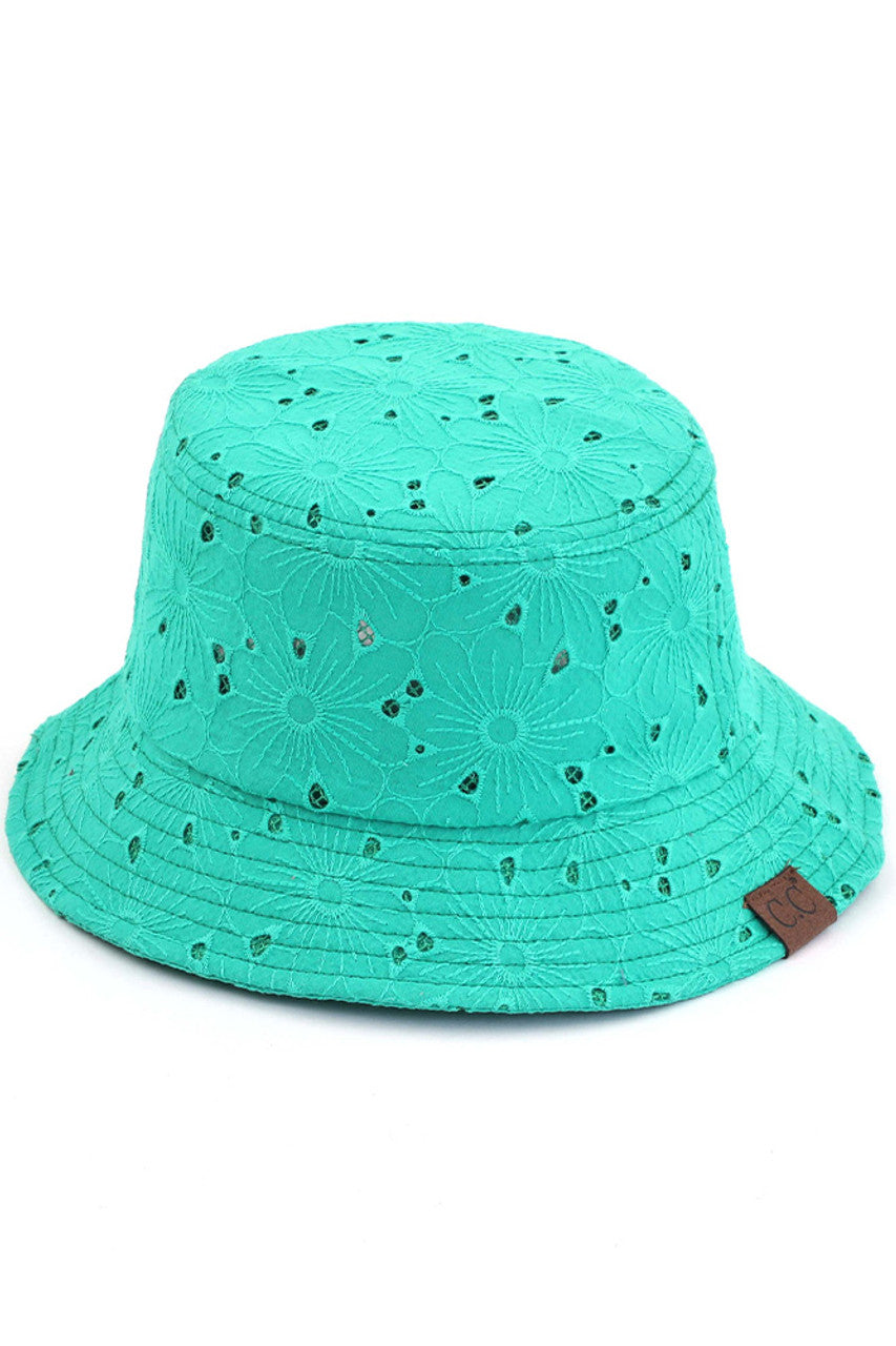 Kelly Green C.C EMBROIDERED FLORAL COTTON EYELET HAT is made of high-quality cotton and features beautiful embroidered floral details. Perfect for adding a touch of elegance and style to any outfit. The lightweight and breathable fabric provide comfort and protection from the sun.