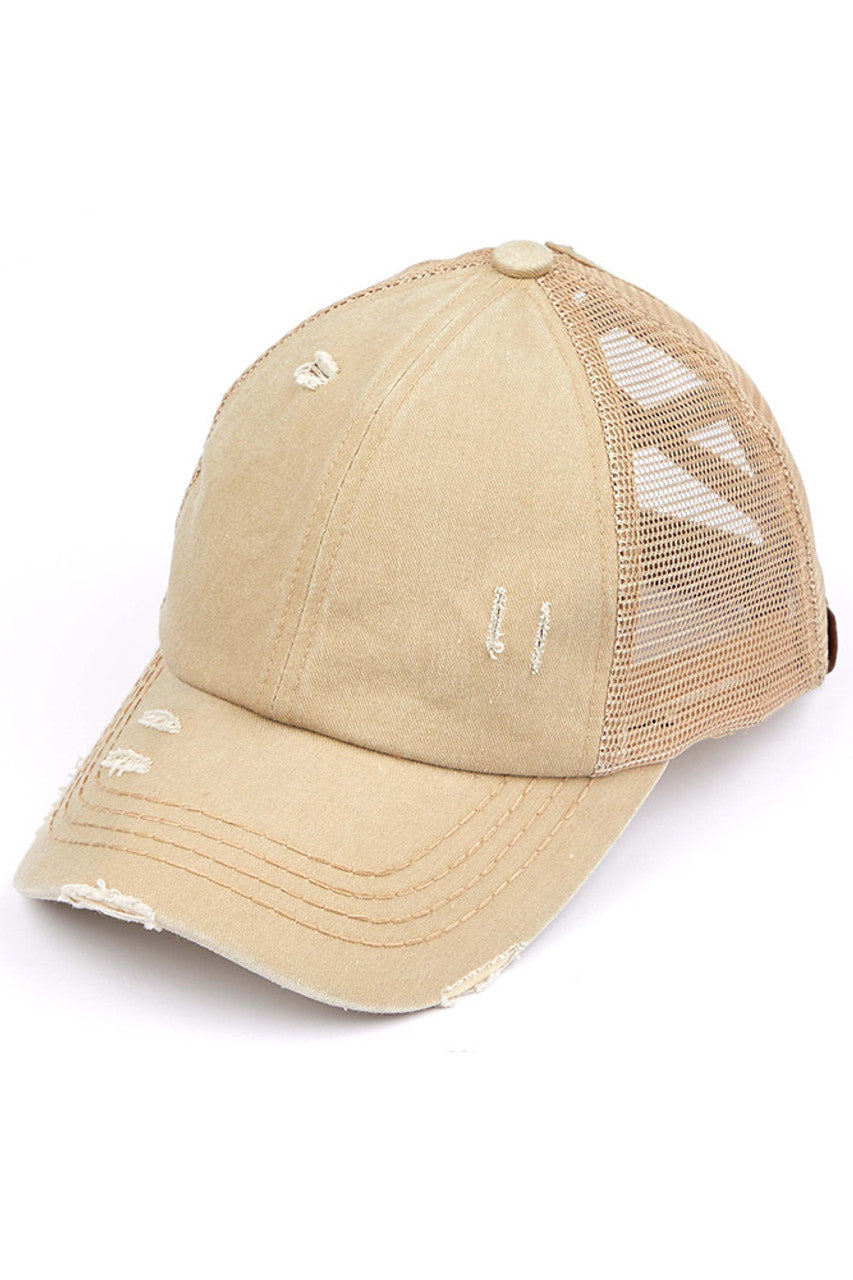 Khaki C.C BASEBALL PONYCAP is a stylish and functional cap that combines the classic look of a baseball cap with the convenience of a ponytail holder. Made with high-quality materials and a comfortable fit, this cap is perfect for any outdoor activity. Stay cool and protected with the C.C BASEBALL PONYCAP.