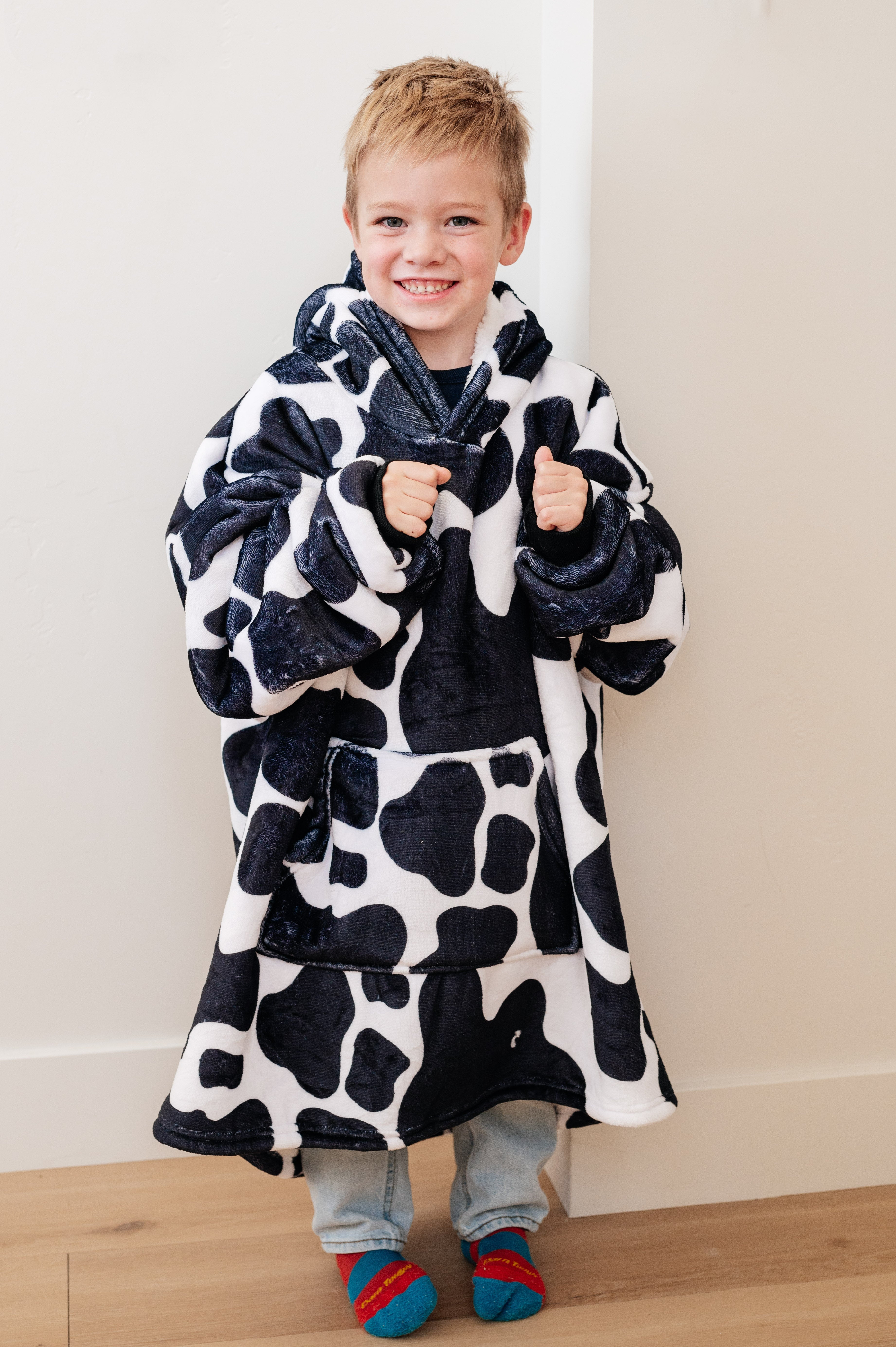 Kids Oversized Hoodie Blanket in Cow - Charming Charlie