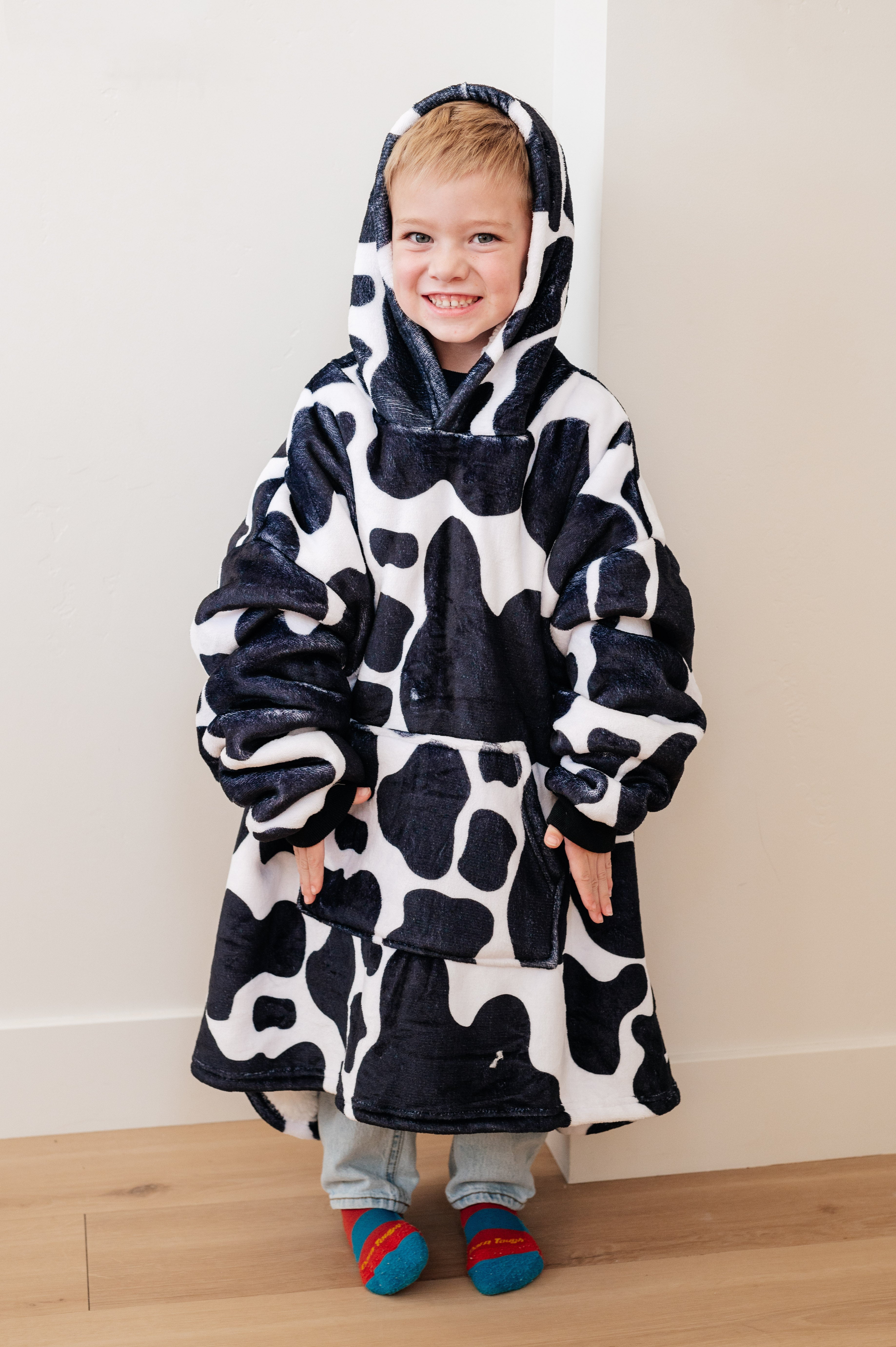 Kids Oversized Hoodie Blanket in Cow - Charming Charlie