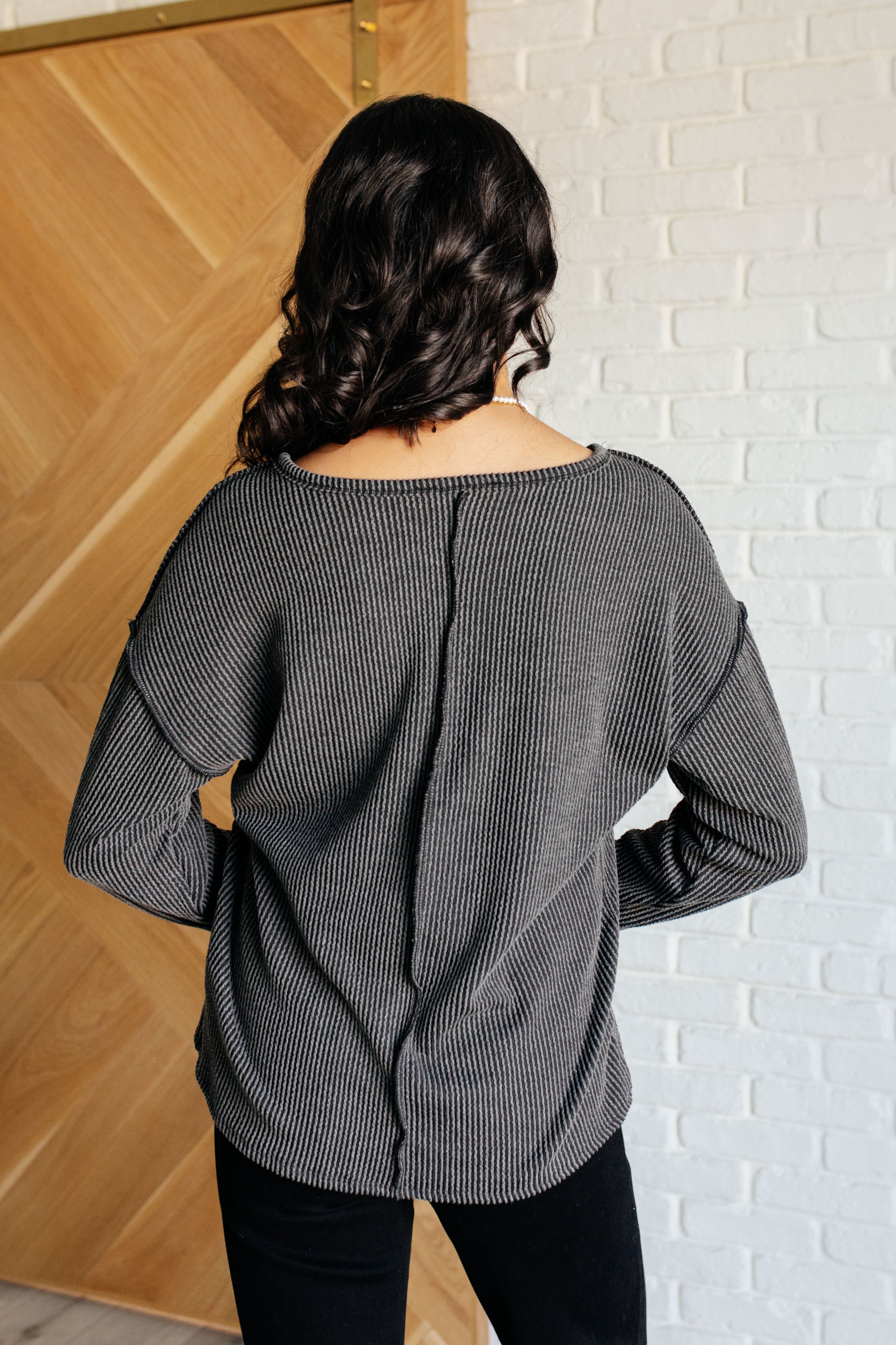 Kinda Sorta Ribbed Top in Charcoal - Charming Charlie