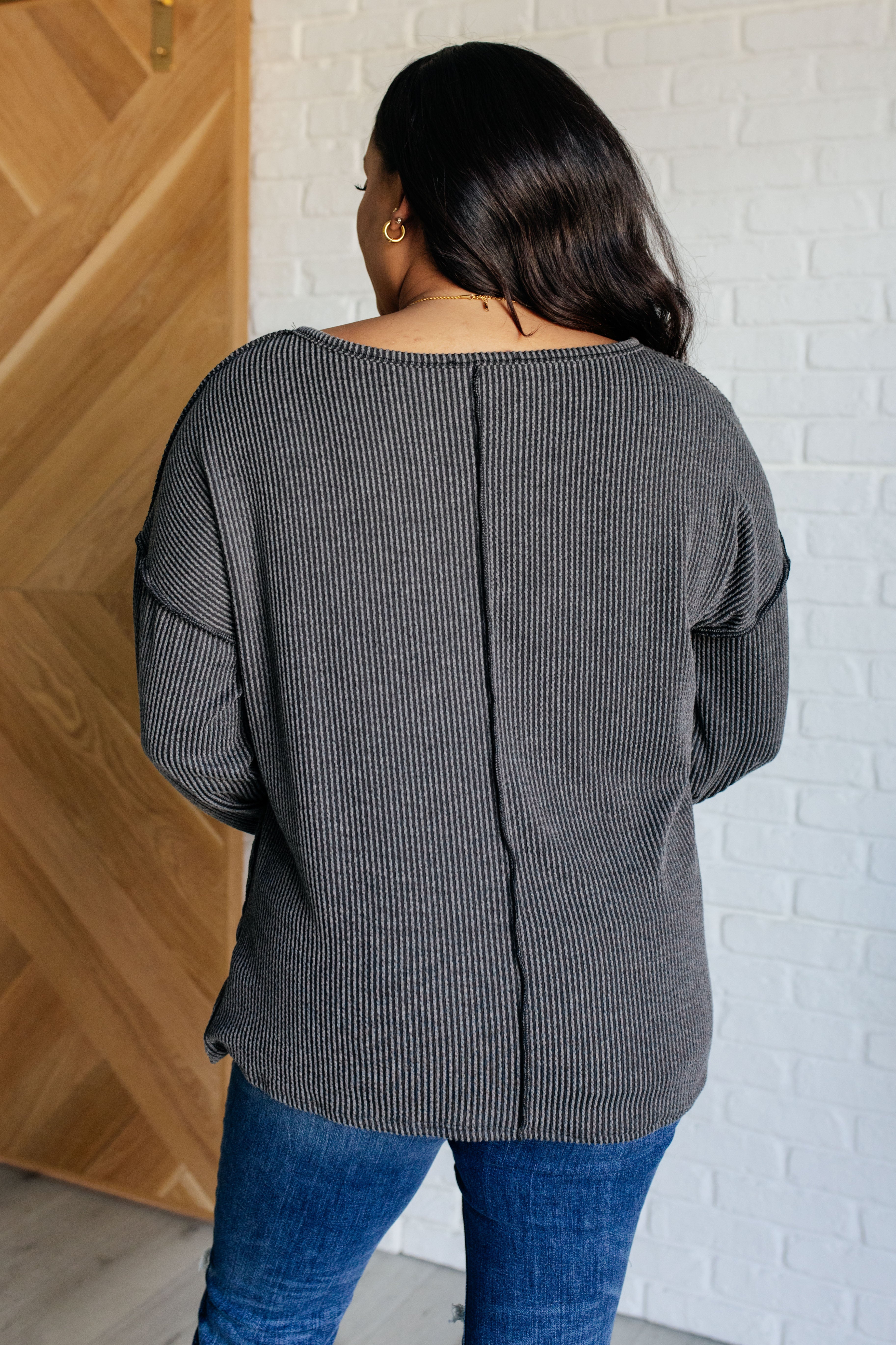 Kinda Sorta Ribbed Top in Charcoal - Charming Charlie