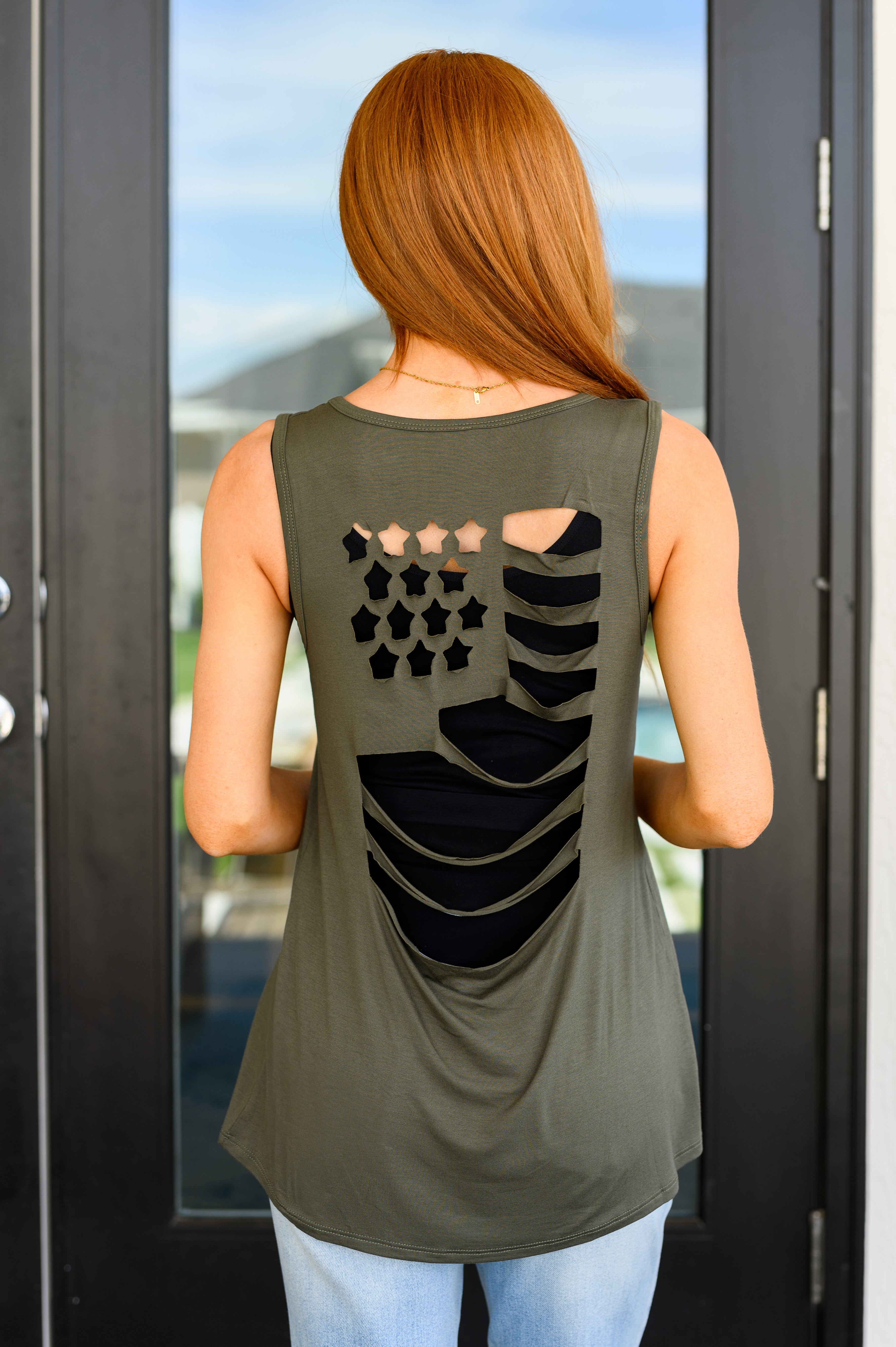 Land of the Free Tank in Olive - Charming Charlie