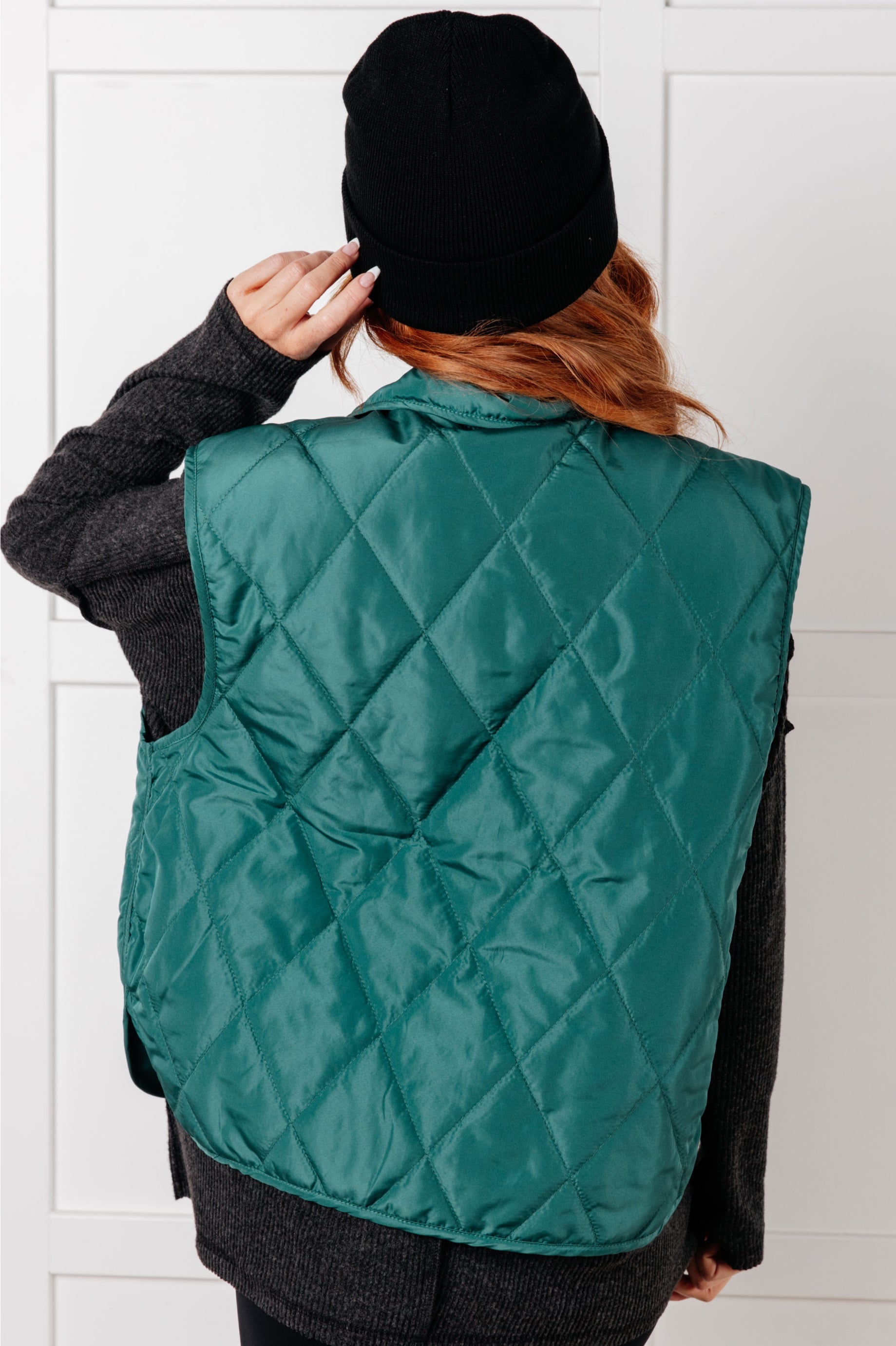 Layering Queen Quilted Puffer Vest in Hunter Green - Charming Charlie