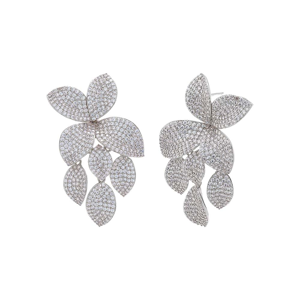 Pavé Fancy Flower Petals Drop Stud Earring - Adina's Jewels