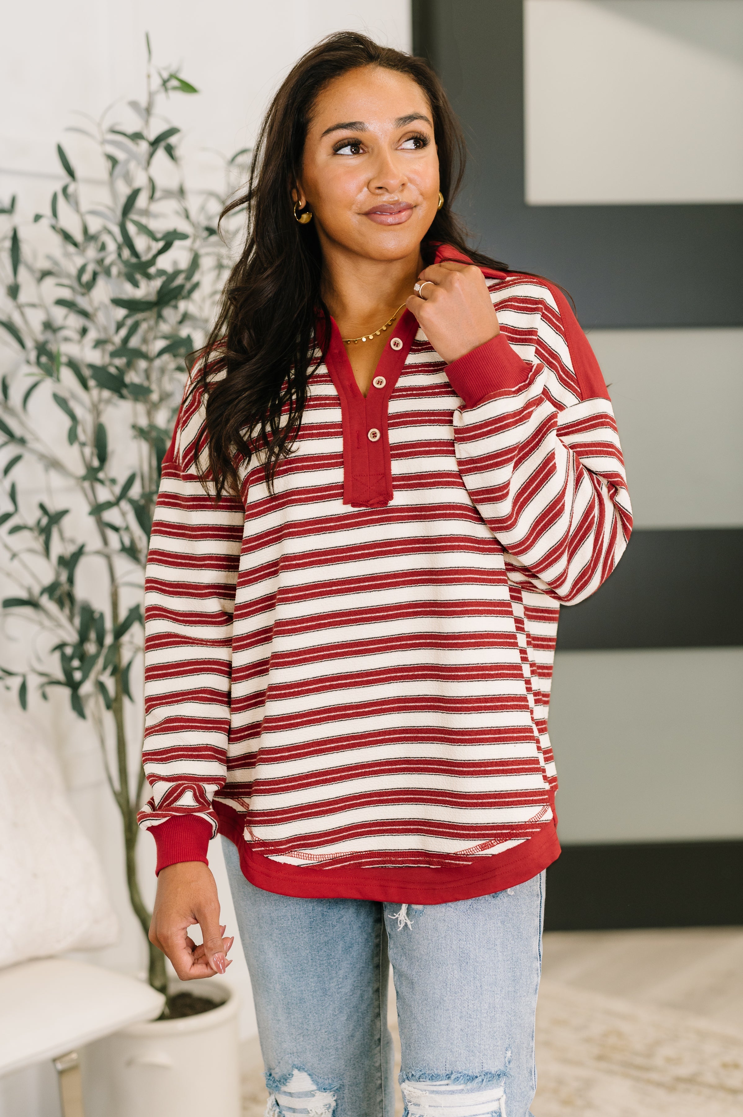 Least of Our Worries Long Sleeve Henley - Charming Charlie