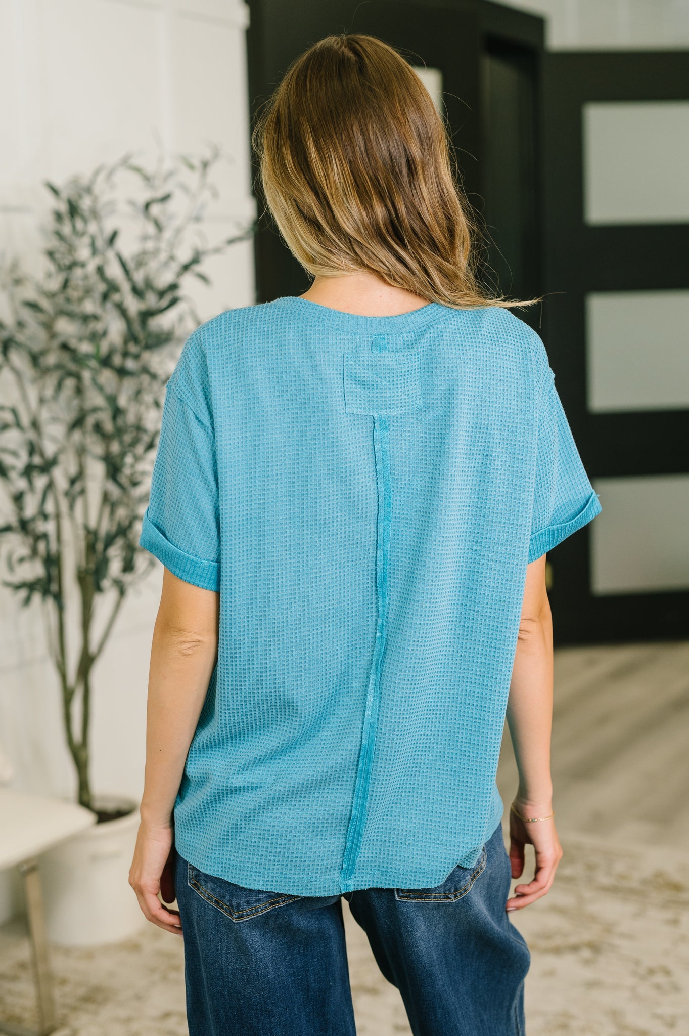 Leave It to Me Waffle Knit Relaxed Tee in Teal - Charming Charlie