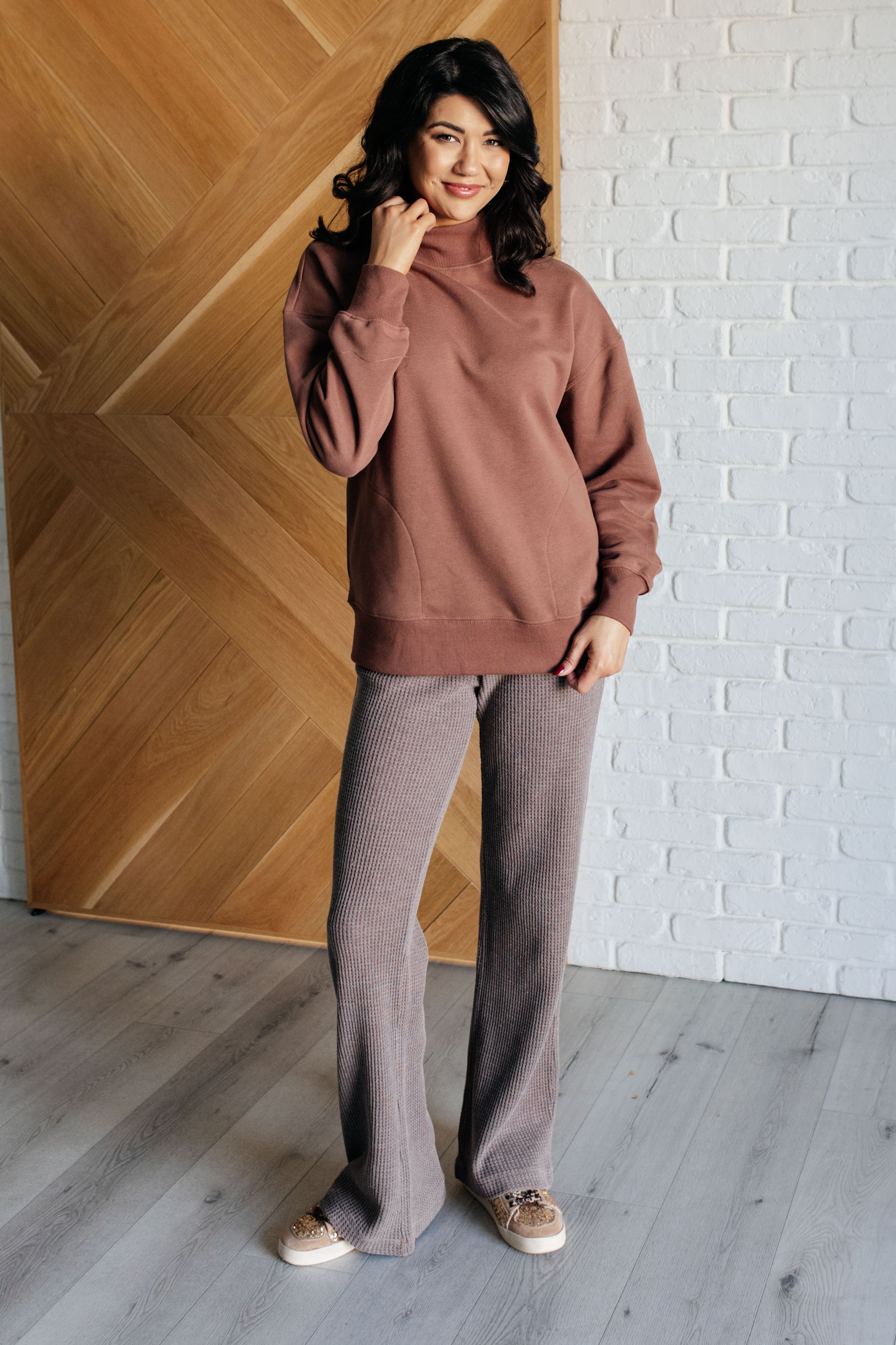 Set Process Mineral Wash Waffle Knit Pants in Brown - Charming Charlie