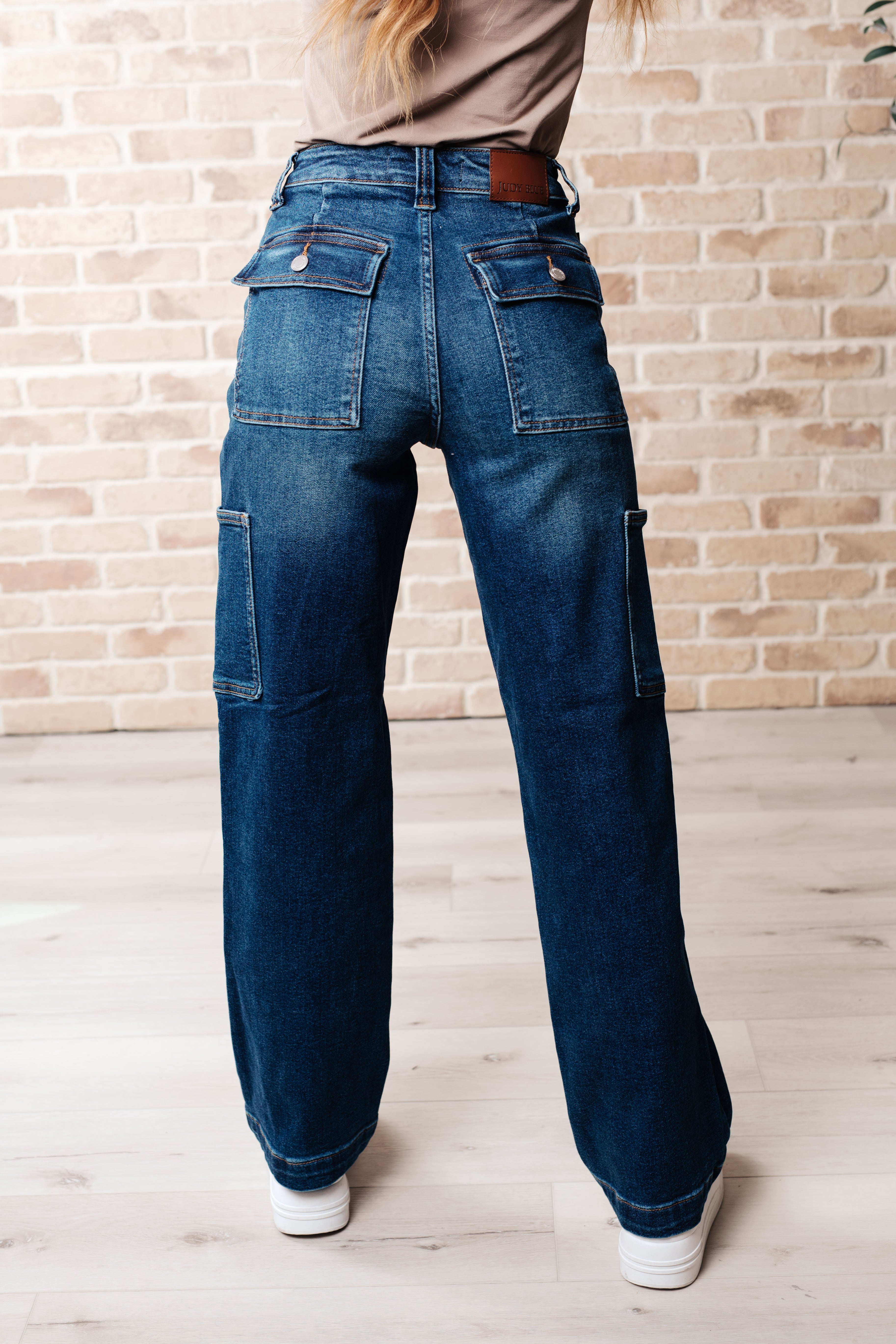 Leila High Rise Cargo Straight Jeans - Charming Charlie