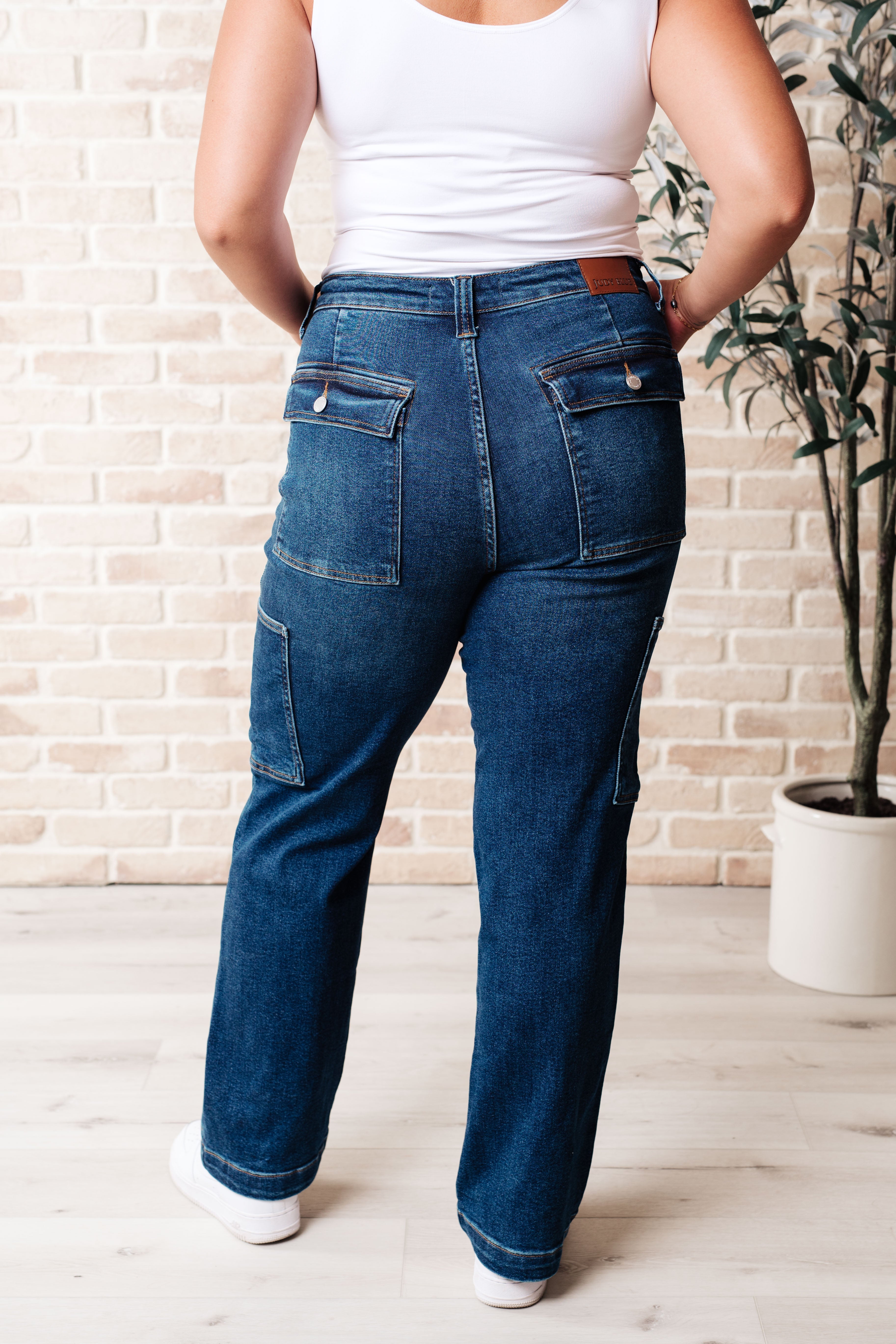 Leila High Rise Cargo Straight Jeans - Charming Charlie