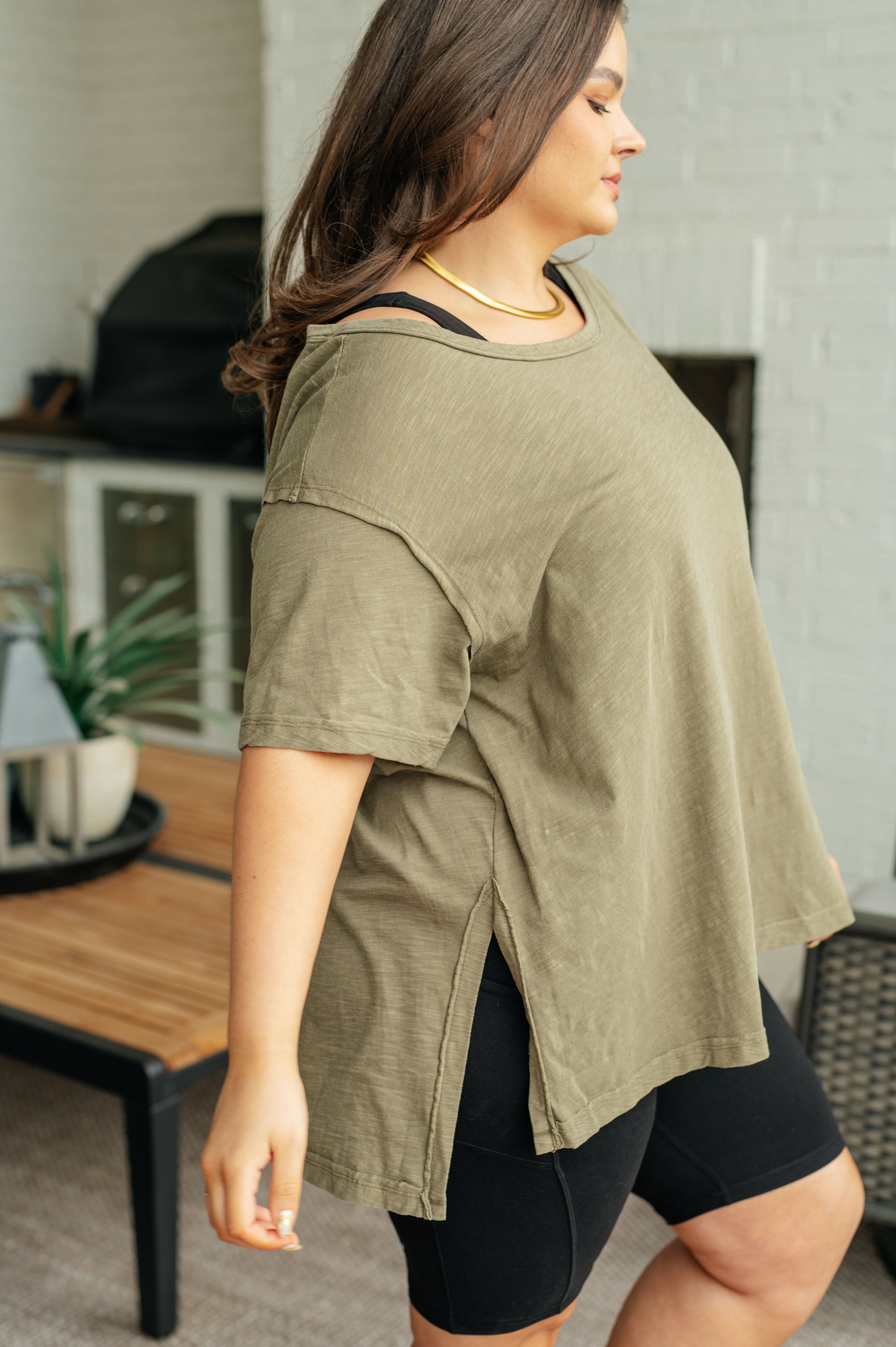 Let Me Live Relaxed Tee in Army - Charming Charlie