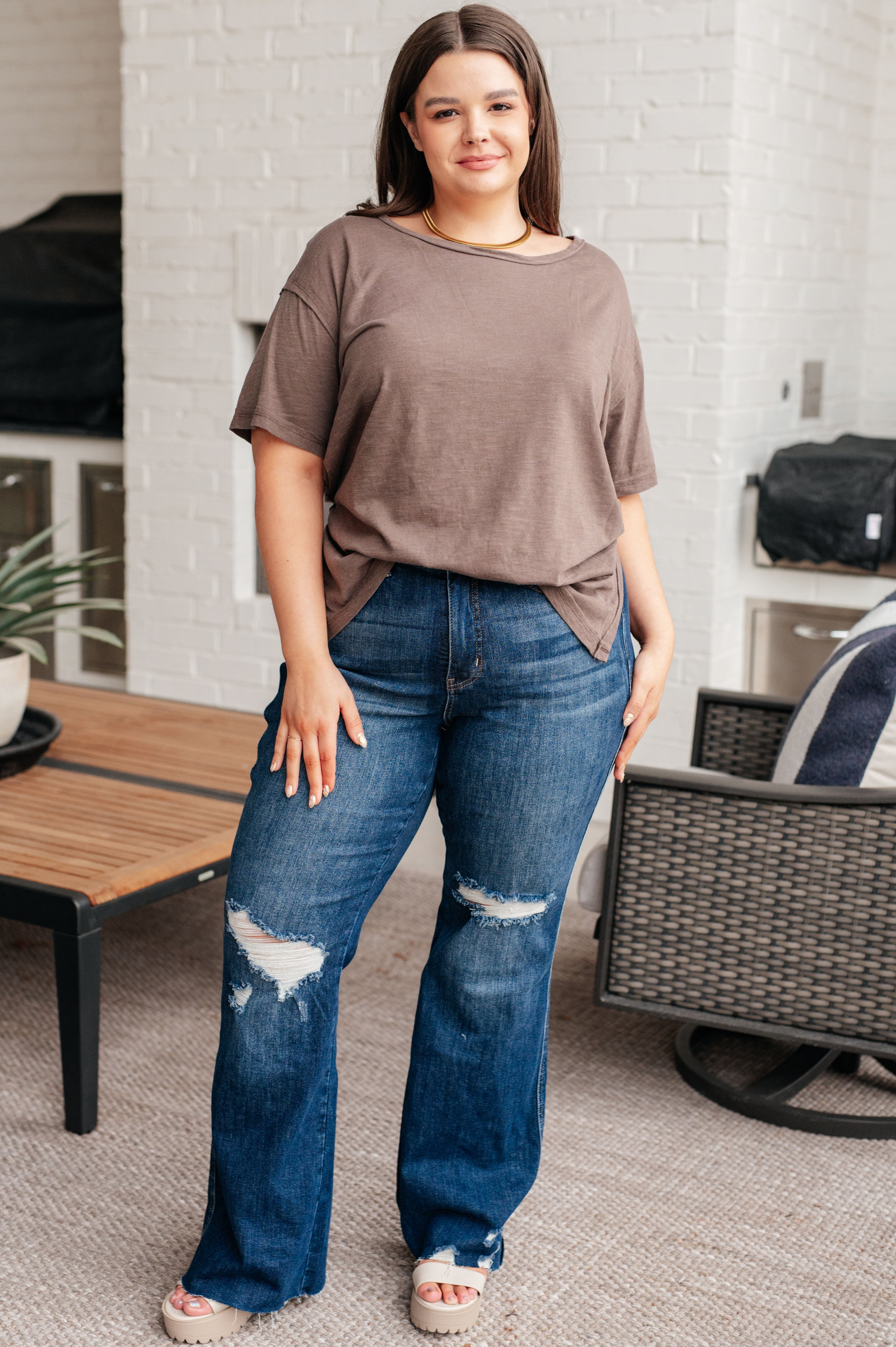 Let Me Live Relaxed Tee in Brown - Charming Charlie