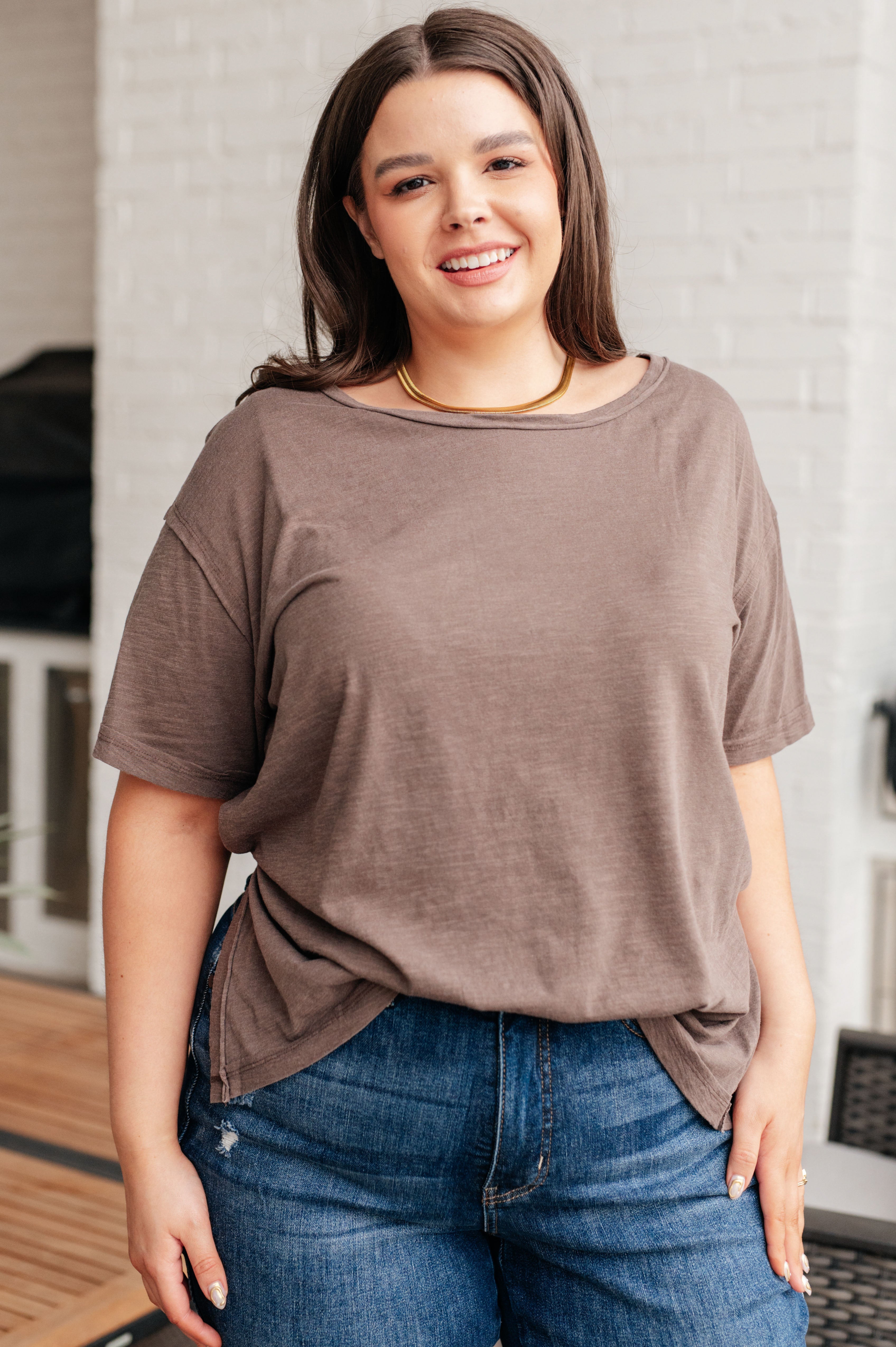 Let Me Live Relaxed Tee in Brown - Charming Charlie