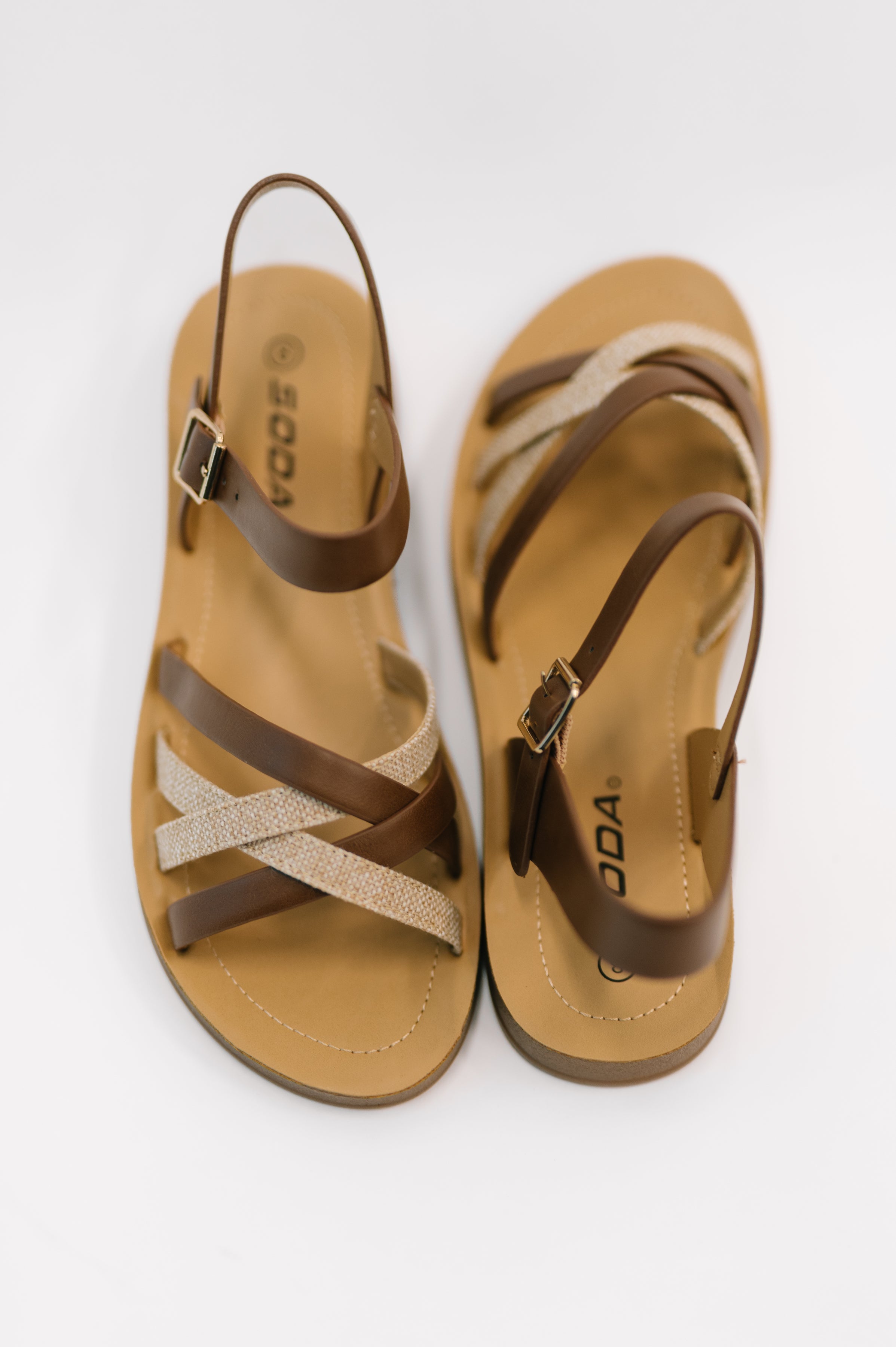 Lev Round Toe Ankle Strap Sandals in Tan - Charming Charlie