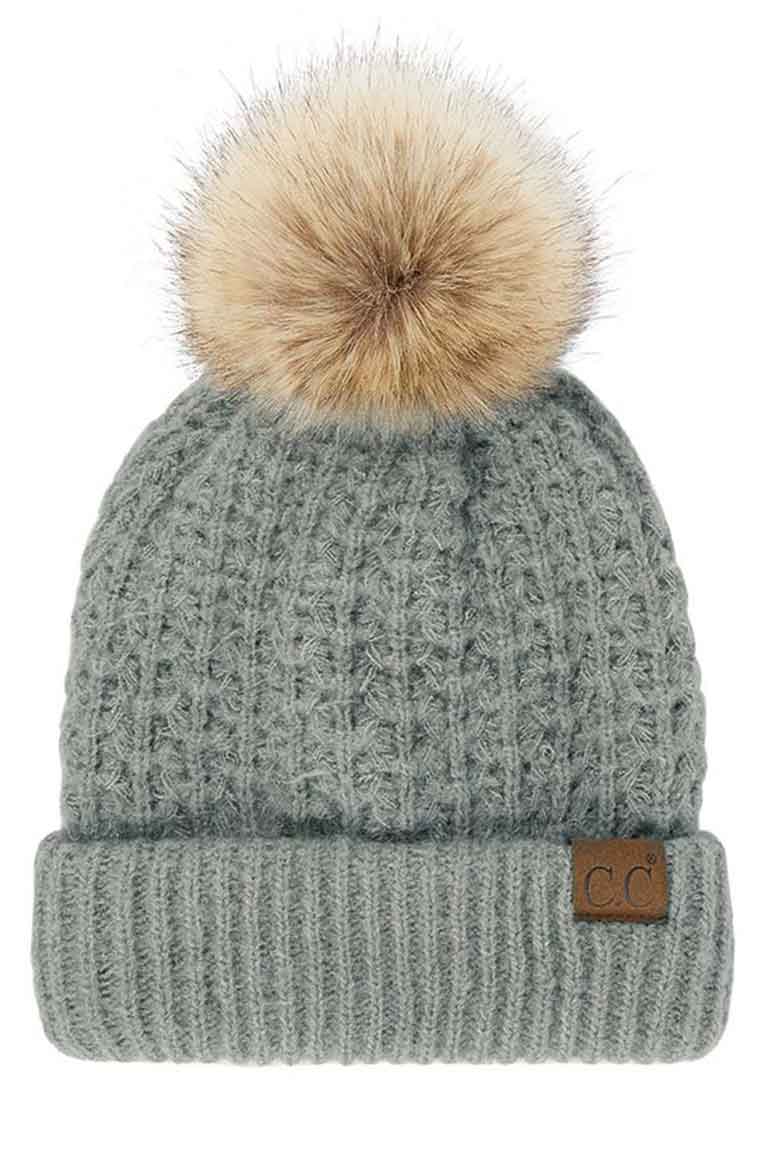 Light Melange Gray C.C Smocking Stitch Pattern Pom Beanie Hat, Warm Winter Beanie Hat; before running out the door into the cool air, you’ll want to reach for this toasty beanie to keep you incredibly warm. Comfortable beanie keep your head and ear warm during the winter. Awesome winter gift accessory! This smocking stitch pattern pom beanie can be worn both casual and sophisticated wear and also perfect for outdoor fashion, including biking, camping, ice skating, snowboarding, running and more.