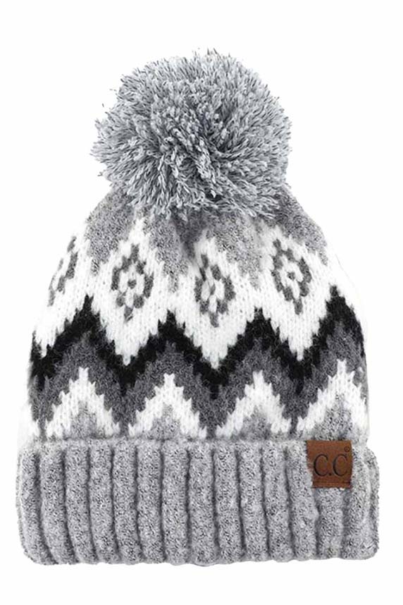 Light Melang Grey C C Soft Aztec Pattern Beanie with Knit Pom, is beautifully knitted with variety of colors and design that brings a unique look. Coordinate with any outfit to match the best with absolute warmth and coziness in style. This is an ideal winter head cover that comes in one size winter cap with a pom that fits most head sizes. Perfect winter gift accessory for your friends, family and the persons you love.
