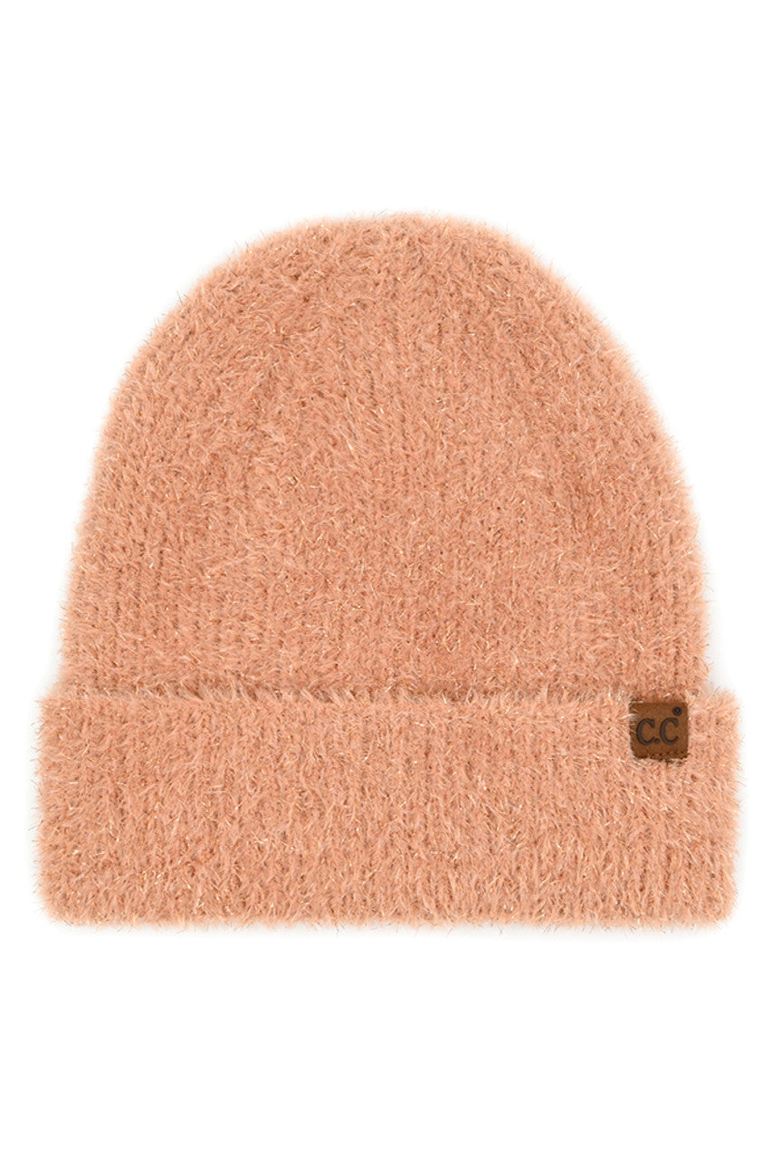 Light_Bronze_Wrap yourself in chic charm with the C.C Metallic Eyelash Cuff Solid Beanie. This beanie shimmers with metallic accents and features a playful eyelash cuff detail. Perfect for adding a touch of glamour to your everyday style, this beanie is a must-have accessory for chilly days or as a gift to your fashionable friends. Elevate your look effortlessly and stay cozy in style.
