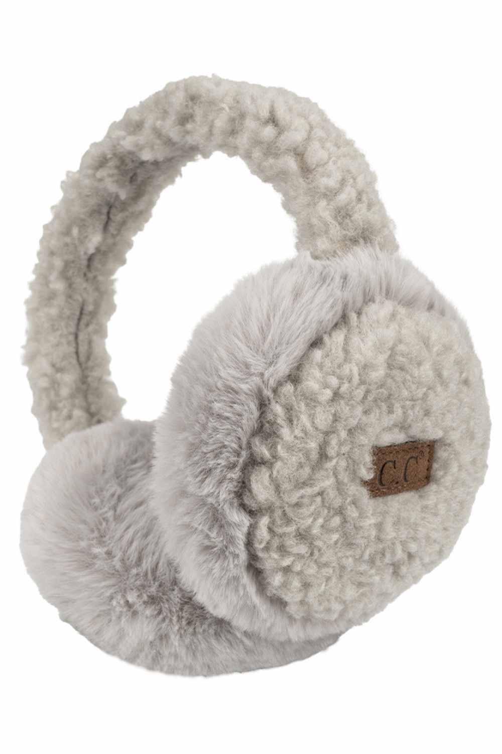 Light_gray C.C Faux Fur Sherpa Earmuffs. Stay warm and stylish with these. Crafted with quality faux fur and Sherpa on the inside for ultimate comfort, these earmuffs provide superior insulation and protection from the cold. Their classic and timeless design allows them to easily match with any outfit. 