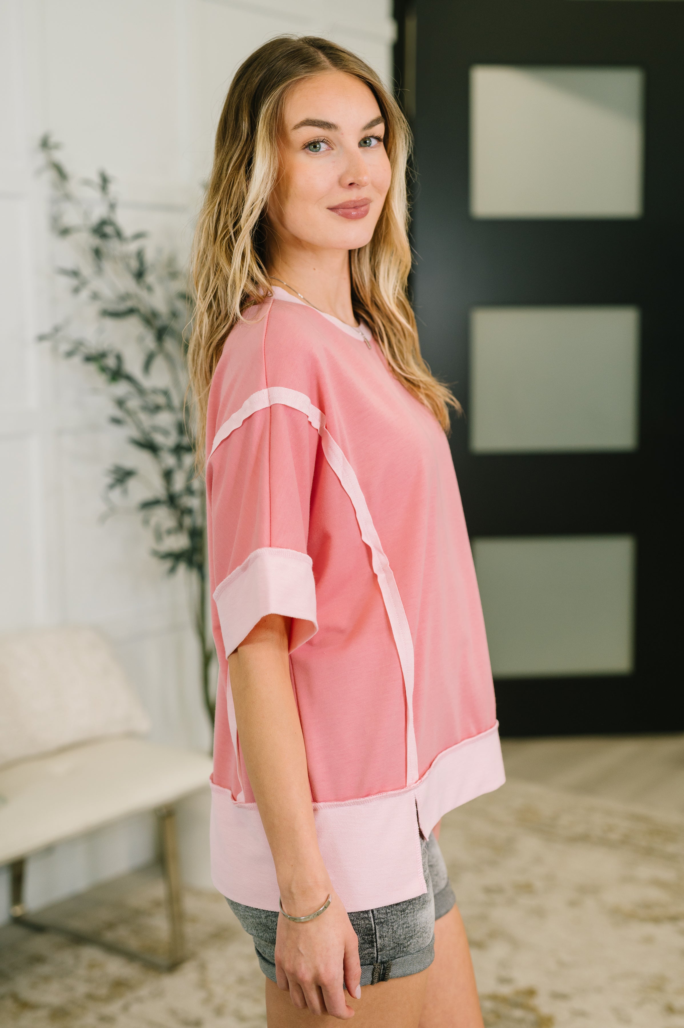 Like Two Old Friends Exposed Seam Top in Pink - Charming Charlie