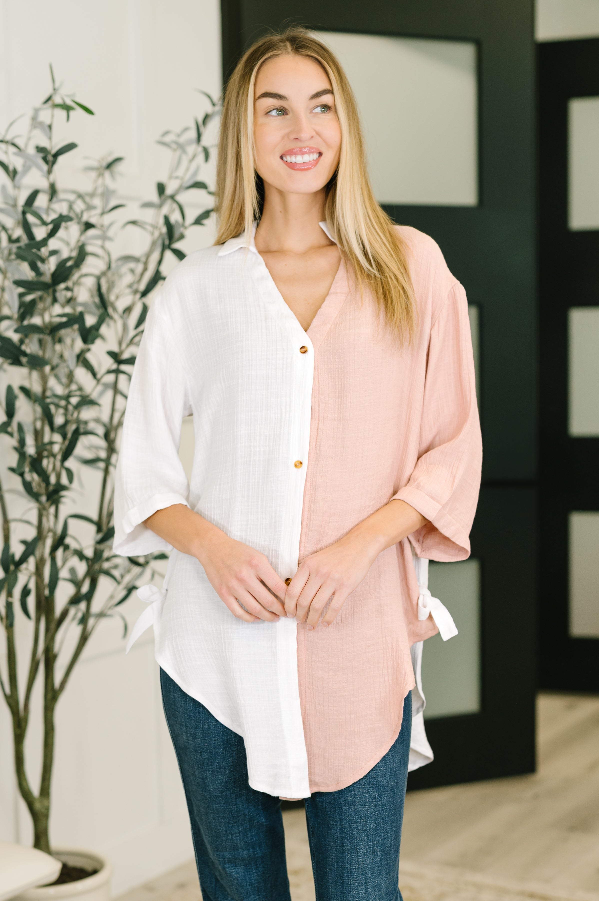 Like You Do Dual Toned Button Down - Charming Charlie