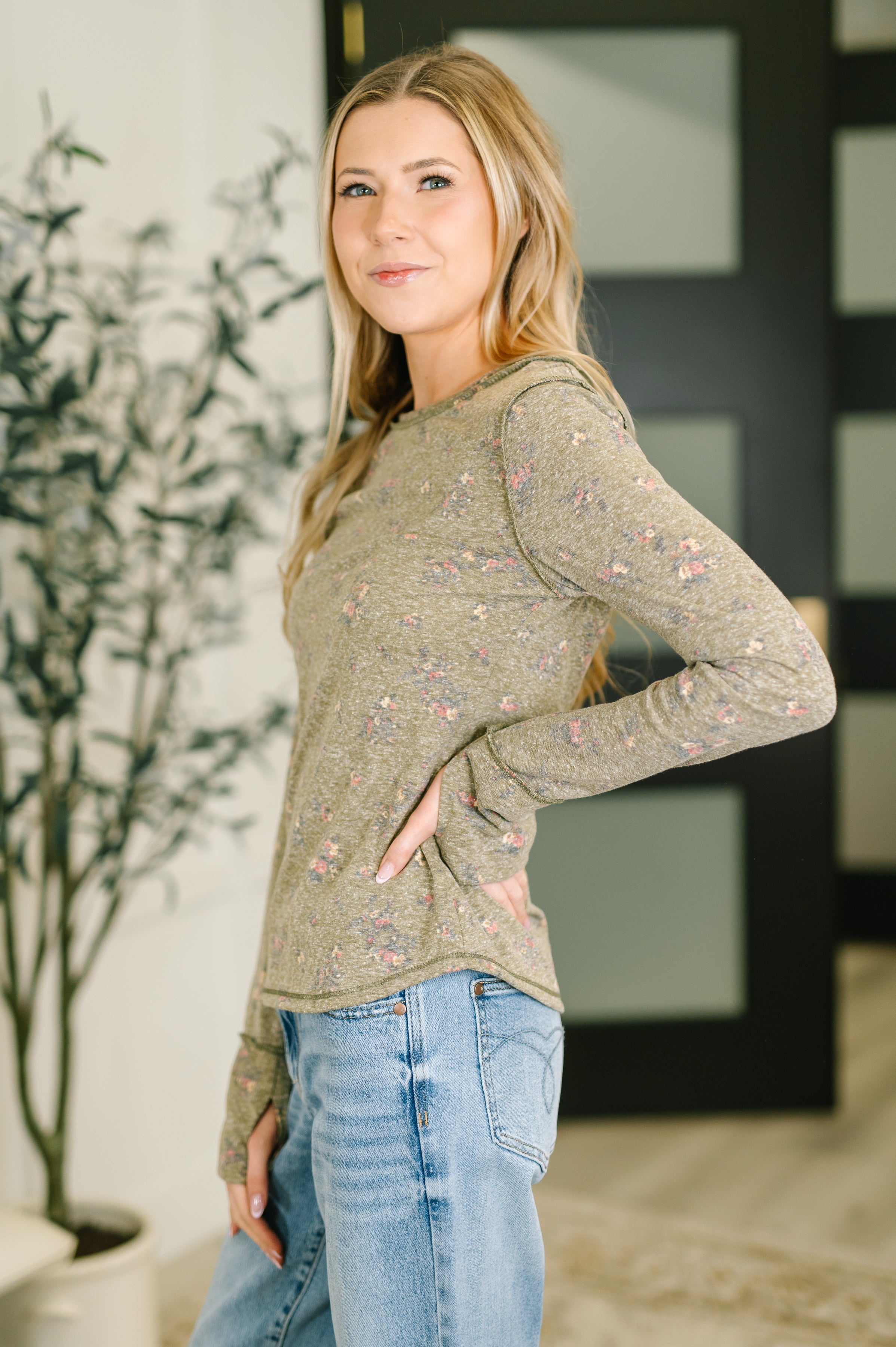 Literally Obsessed with Me Long Sleeve Top in Olive - Charming Charlie