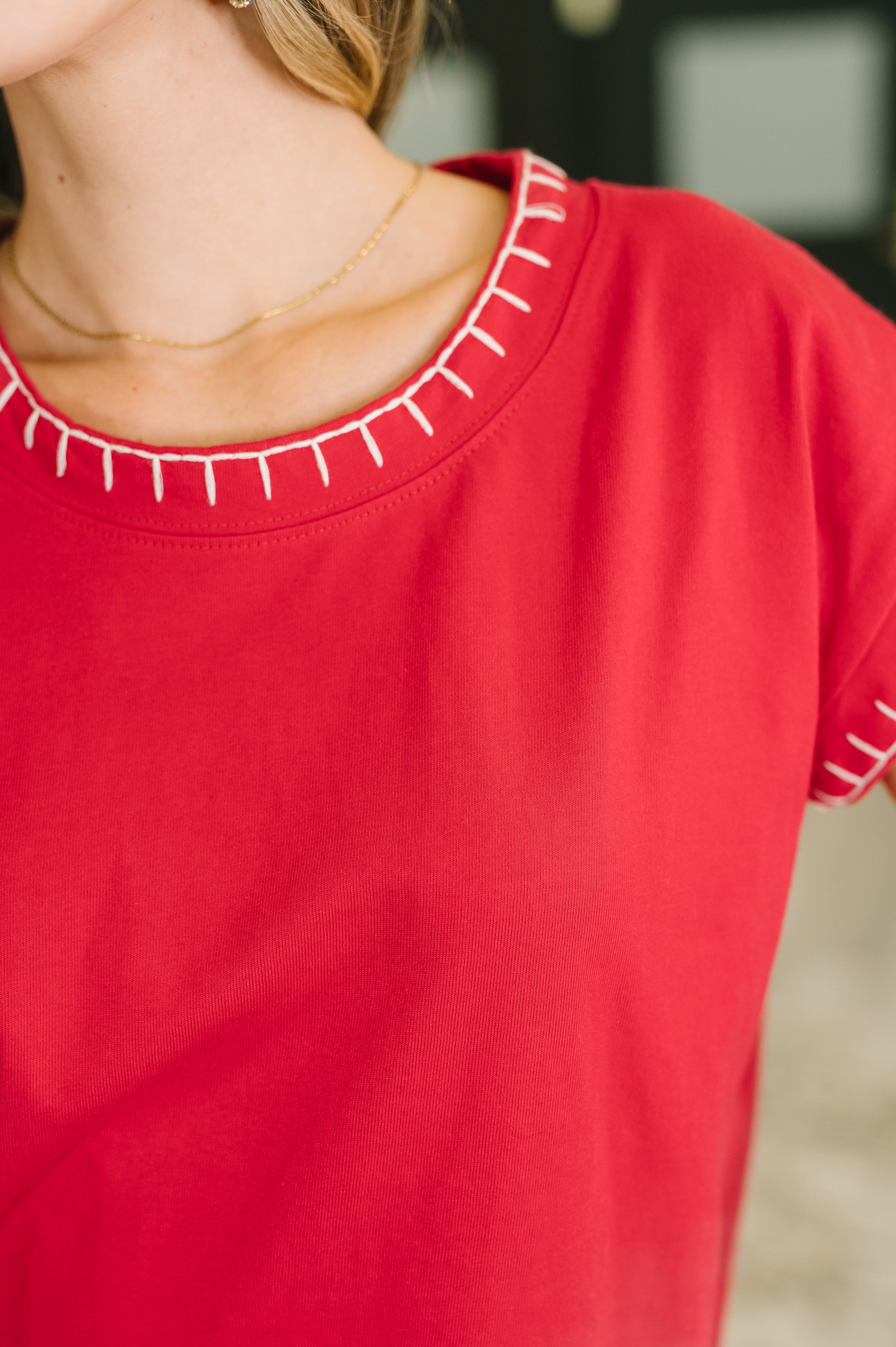 Little Details Trim Detail Top in Ruby - Charming Charlie