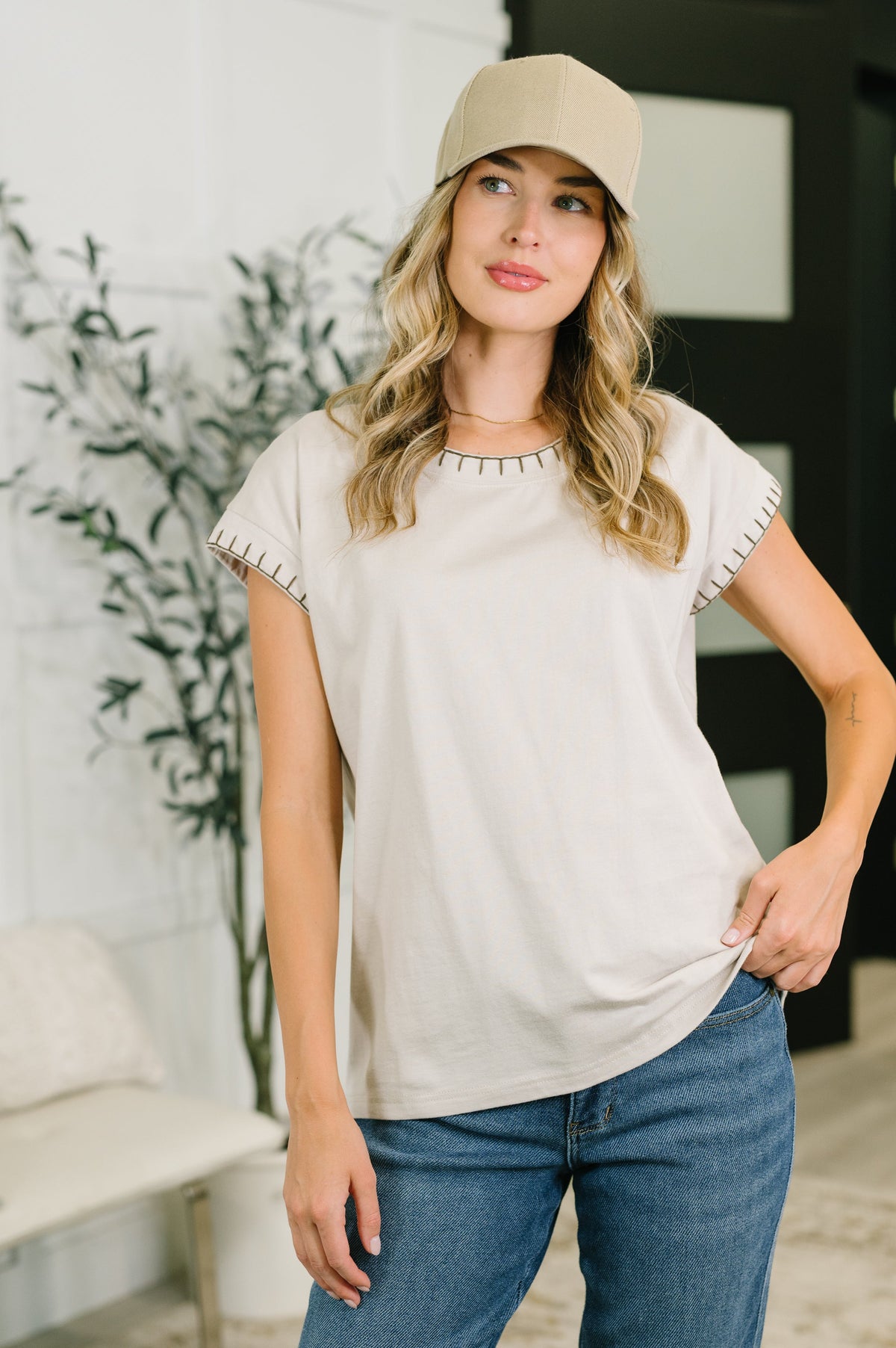 Little Details Trim Detail Top in Sand Beige - Charming Charlie