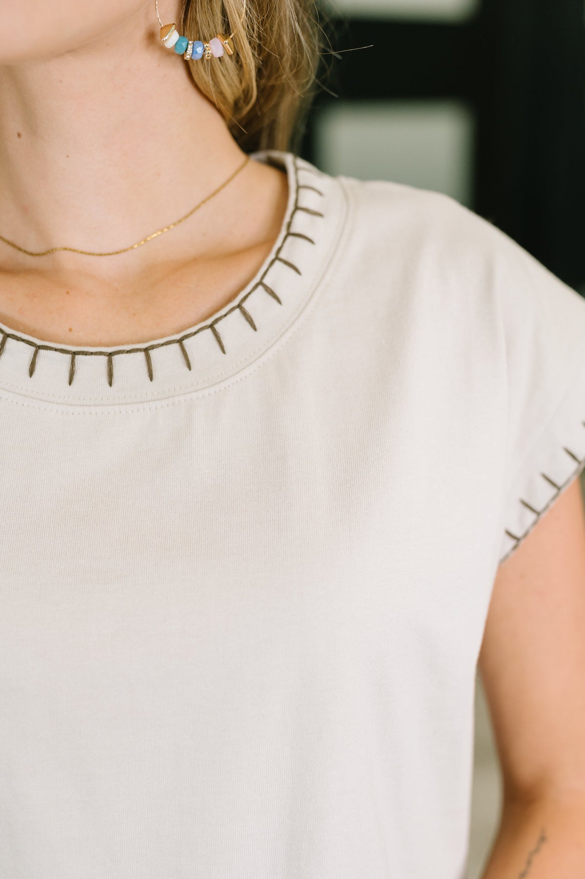 Little Details Trim Detail Top in Sand Beige - Charming Charlie