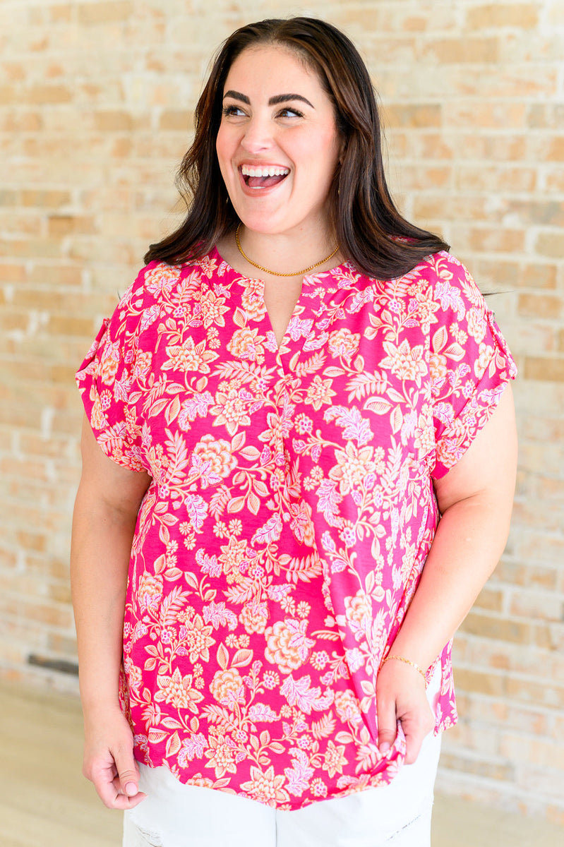 Lizzy Top in Blue and Pink Branches