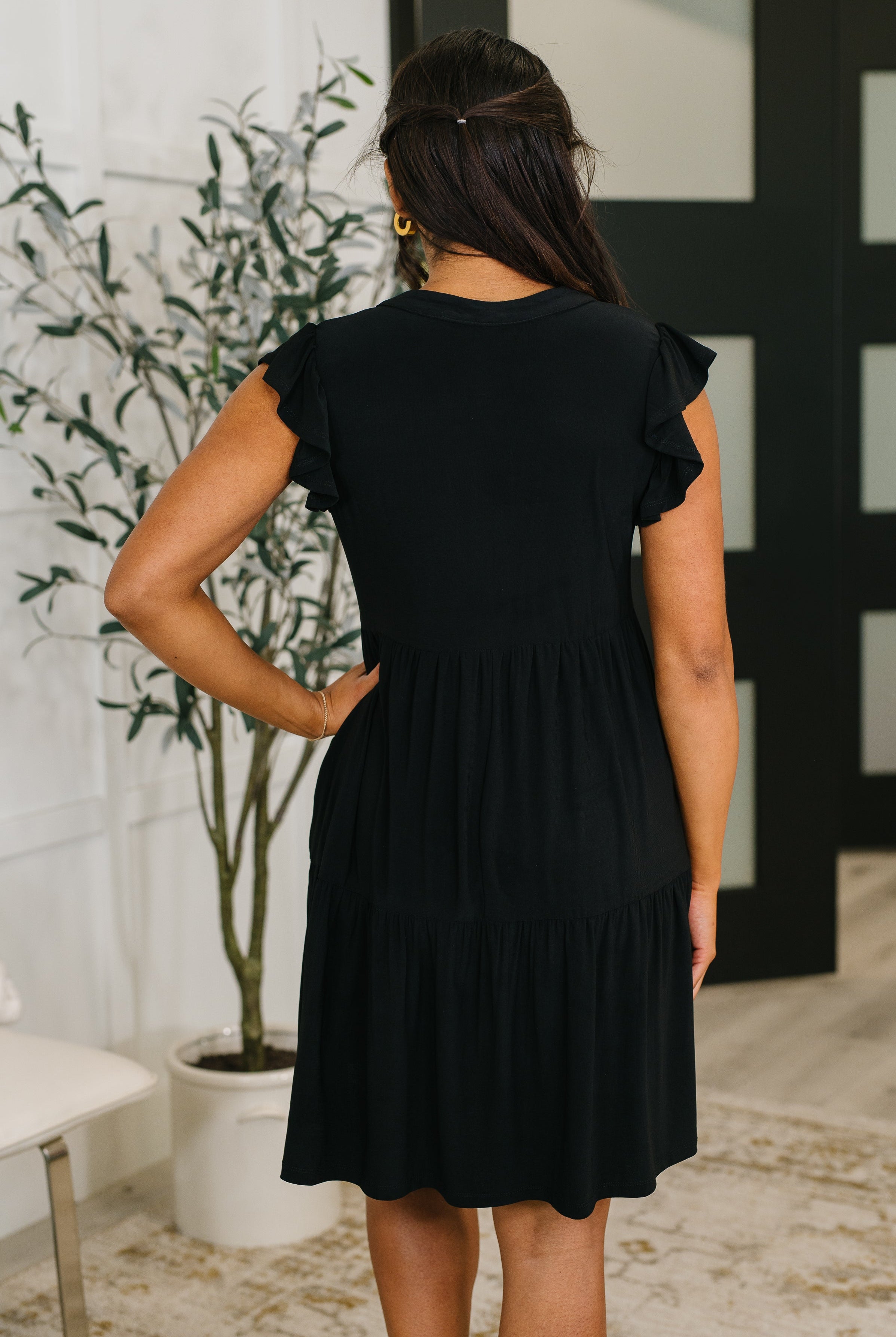 Lizzy Forever Flutter Sleeve Dress in Black - Charming Charlie