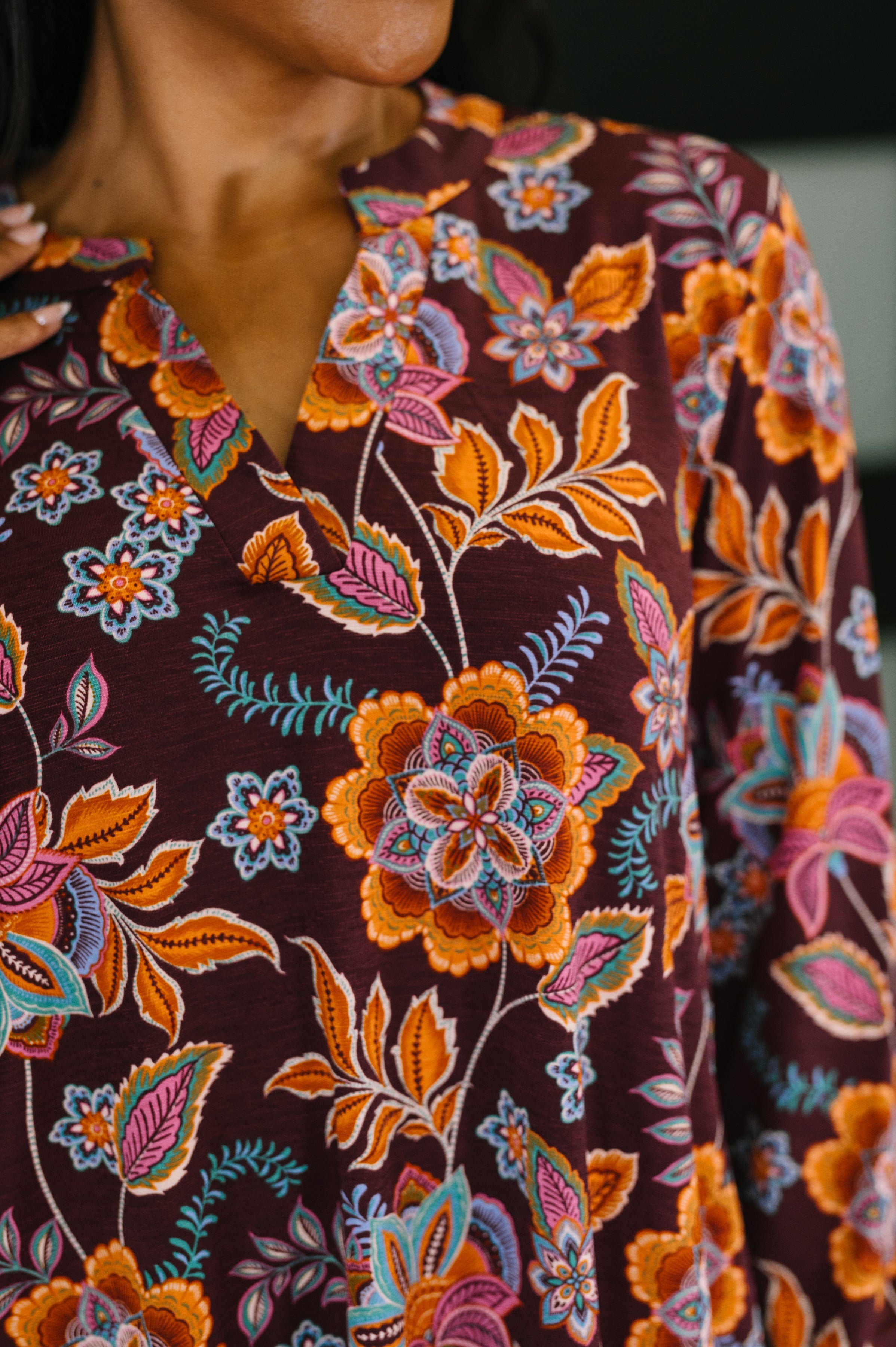 Lizzy Long Sleeve Dress in Chocolate Floral - Charming Charlie