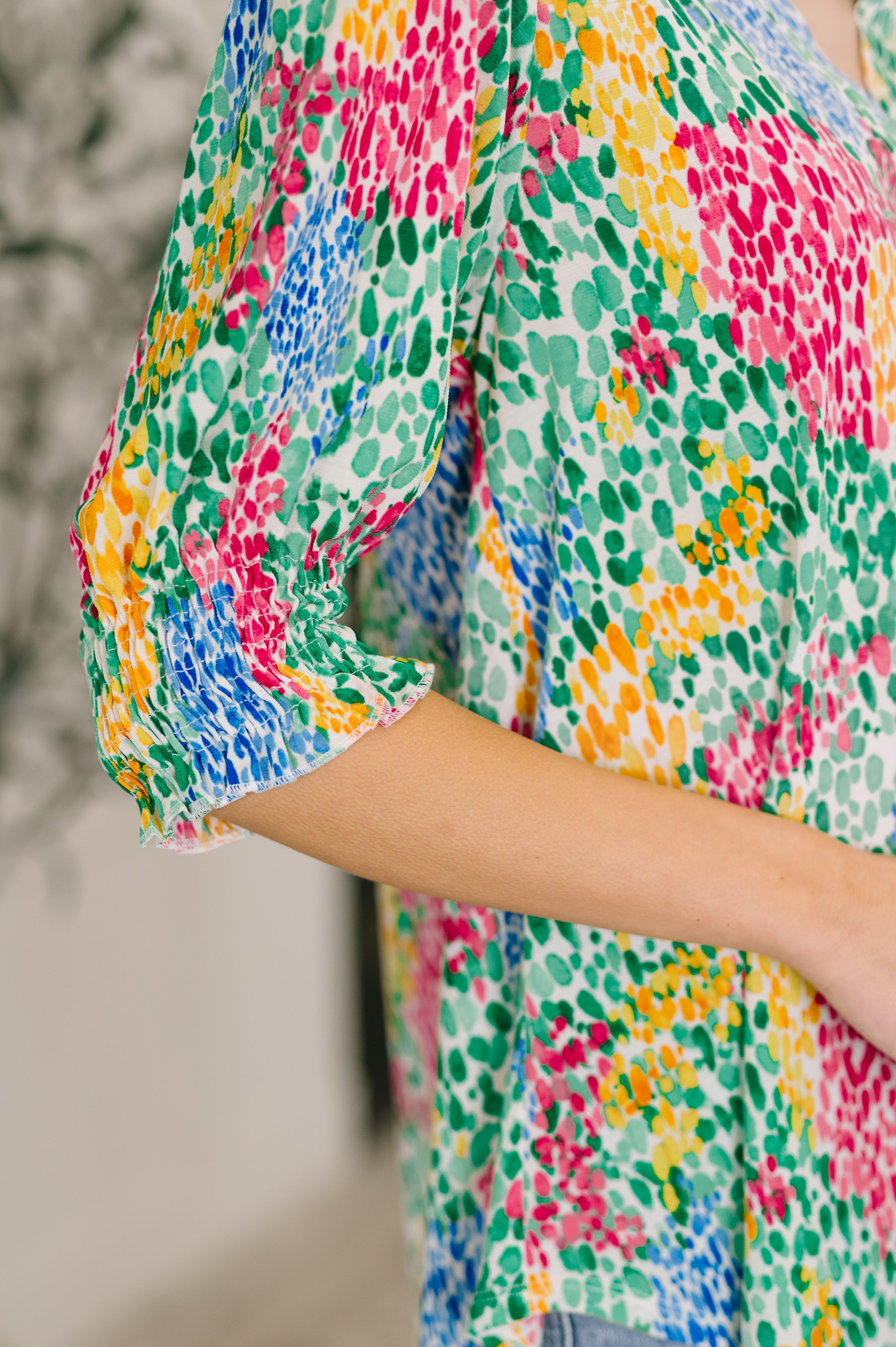 Lizzy Smock Top in Light Multi Painted - Charming Charlie