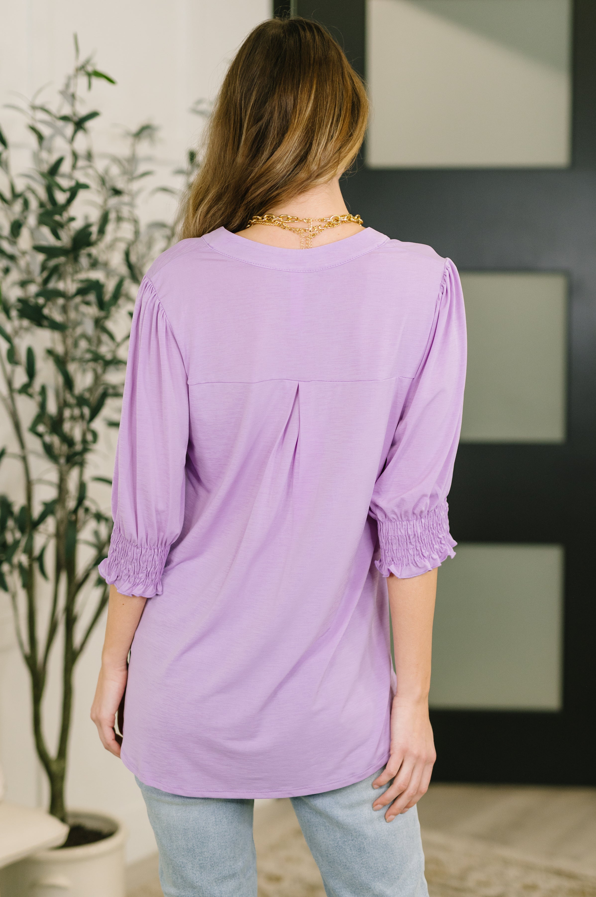 Lizzy Smock Top in Orchid Bloom - Charming Charlie