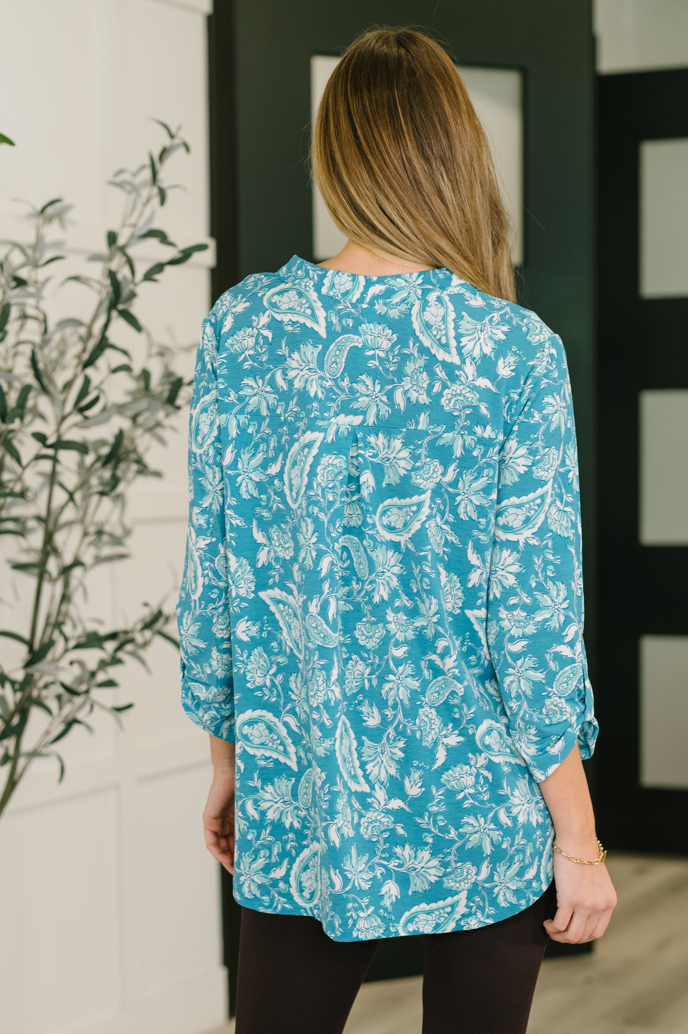Lizzy Top in Aqua Paisley - Charming Charlie