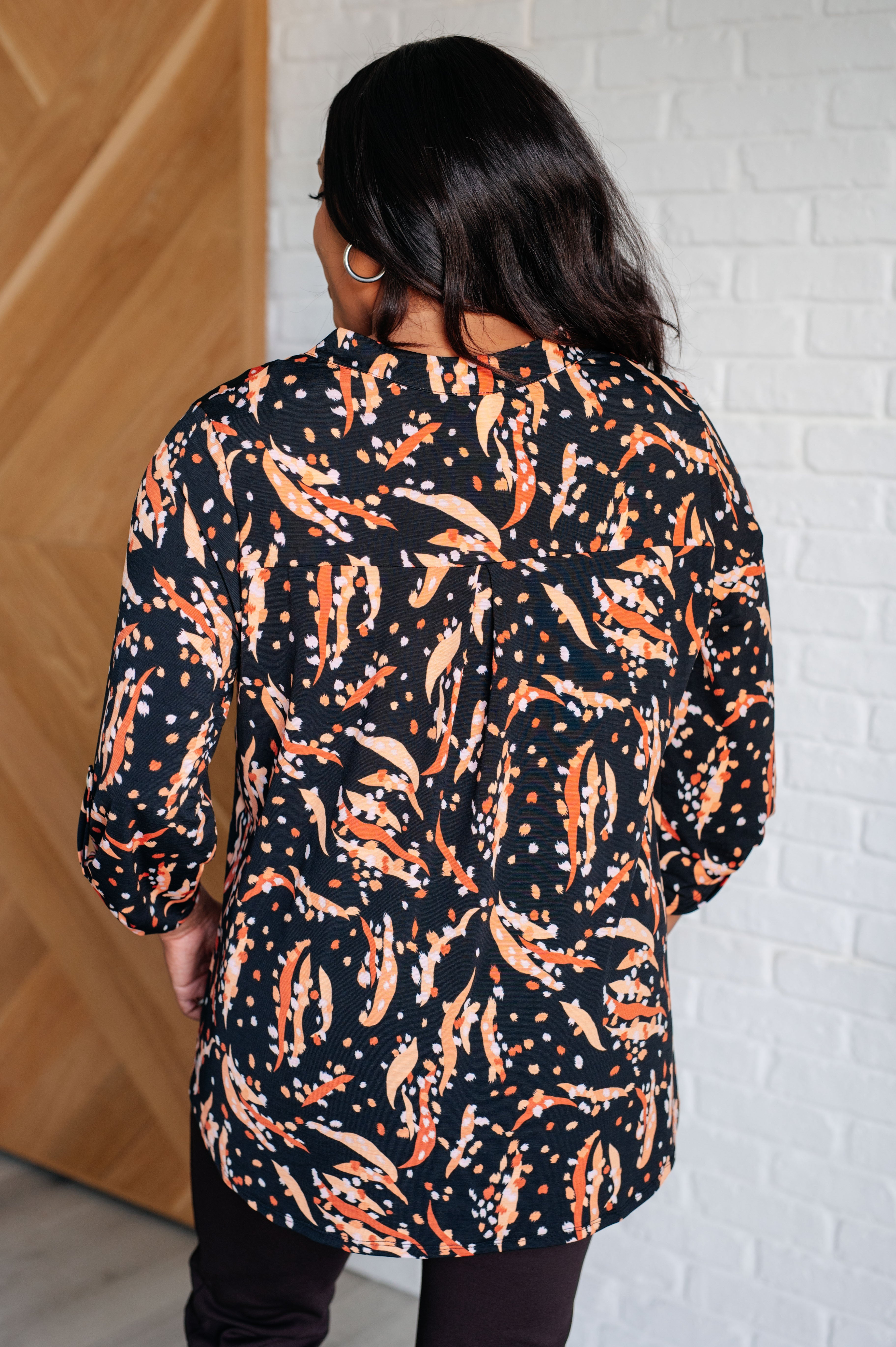 Lizzy Top in Rust and Taupe Abstract - Charming Charlie