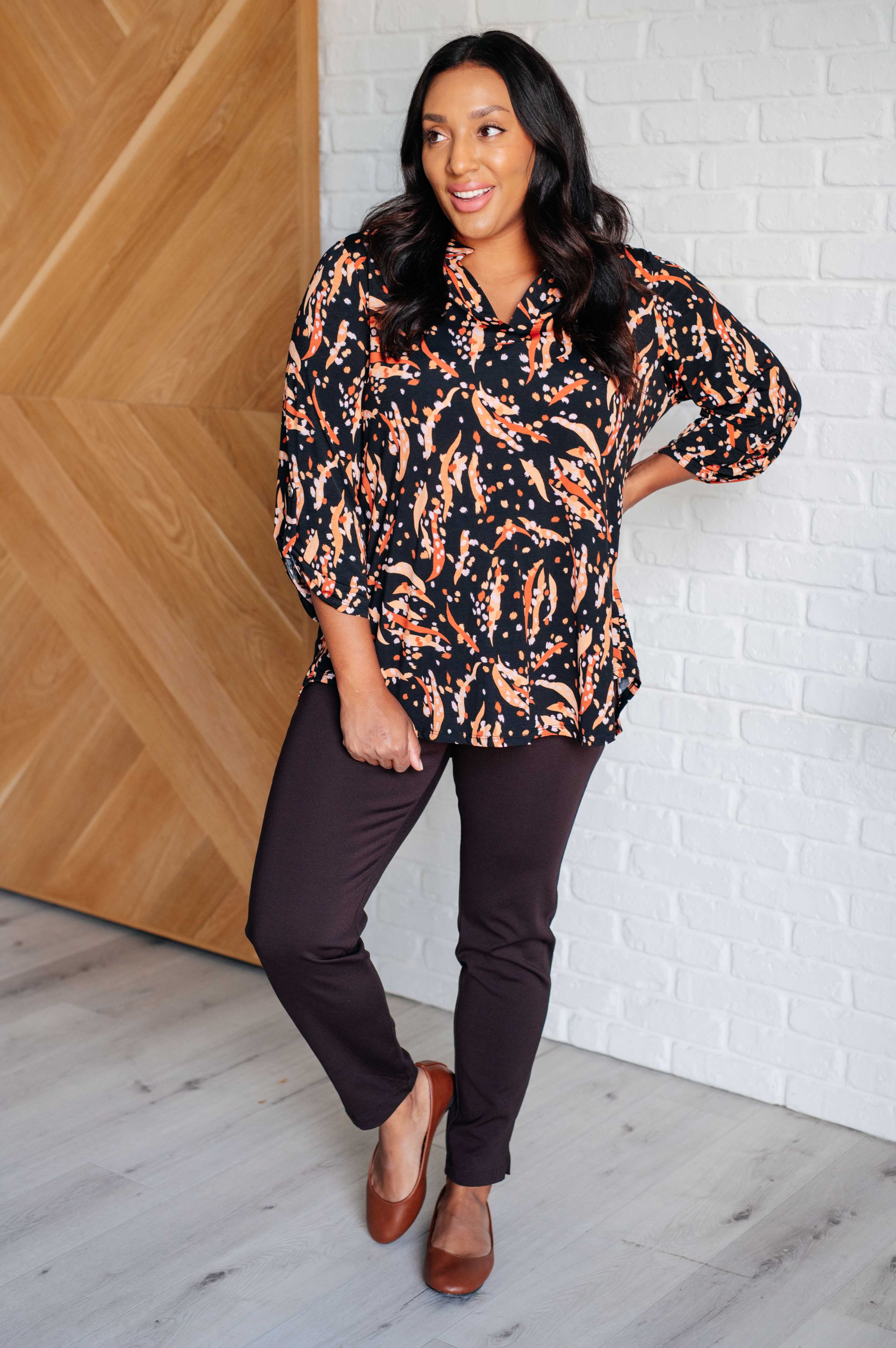 Lizzy Top in Rust and Taupe Abstract - Charming Charlie