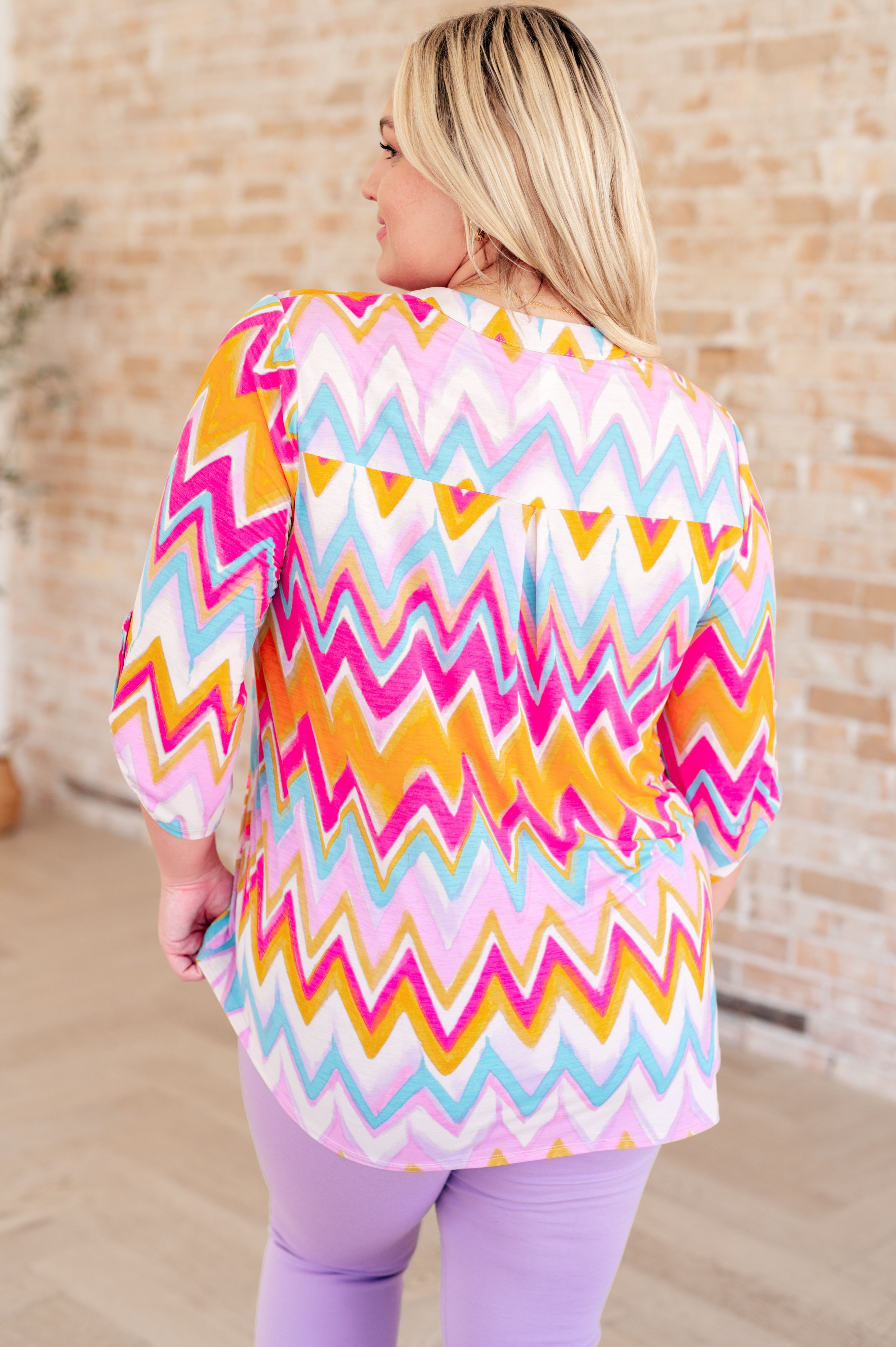 Lizzy Top in Orange Multi Chevron - Charming Charlie
