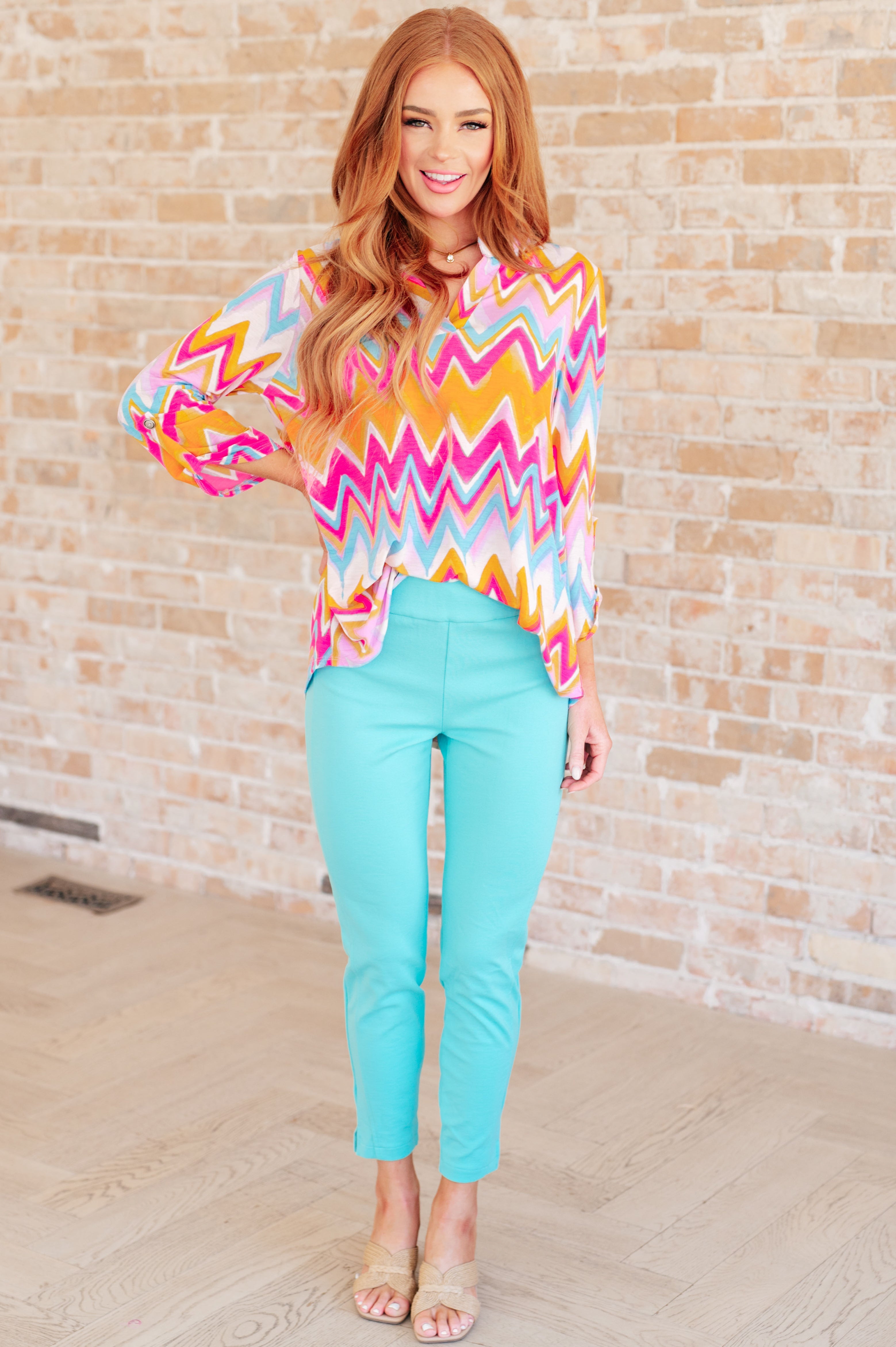 Lizzy Top in Orange Multi Chevron - Charming Charlie
