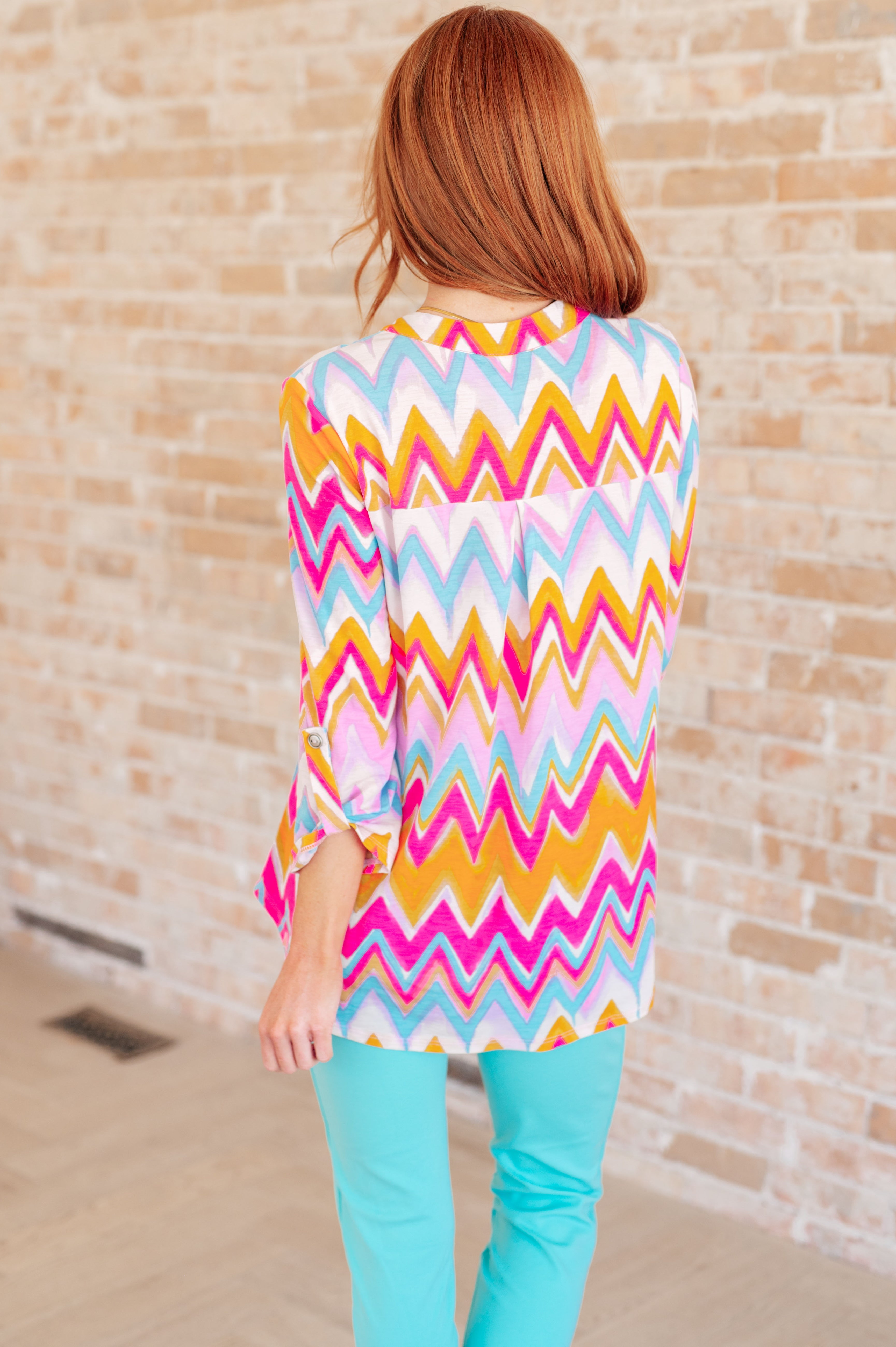 Lizzy Top in Orange Multi Chevron - Charming Charlie